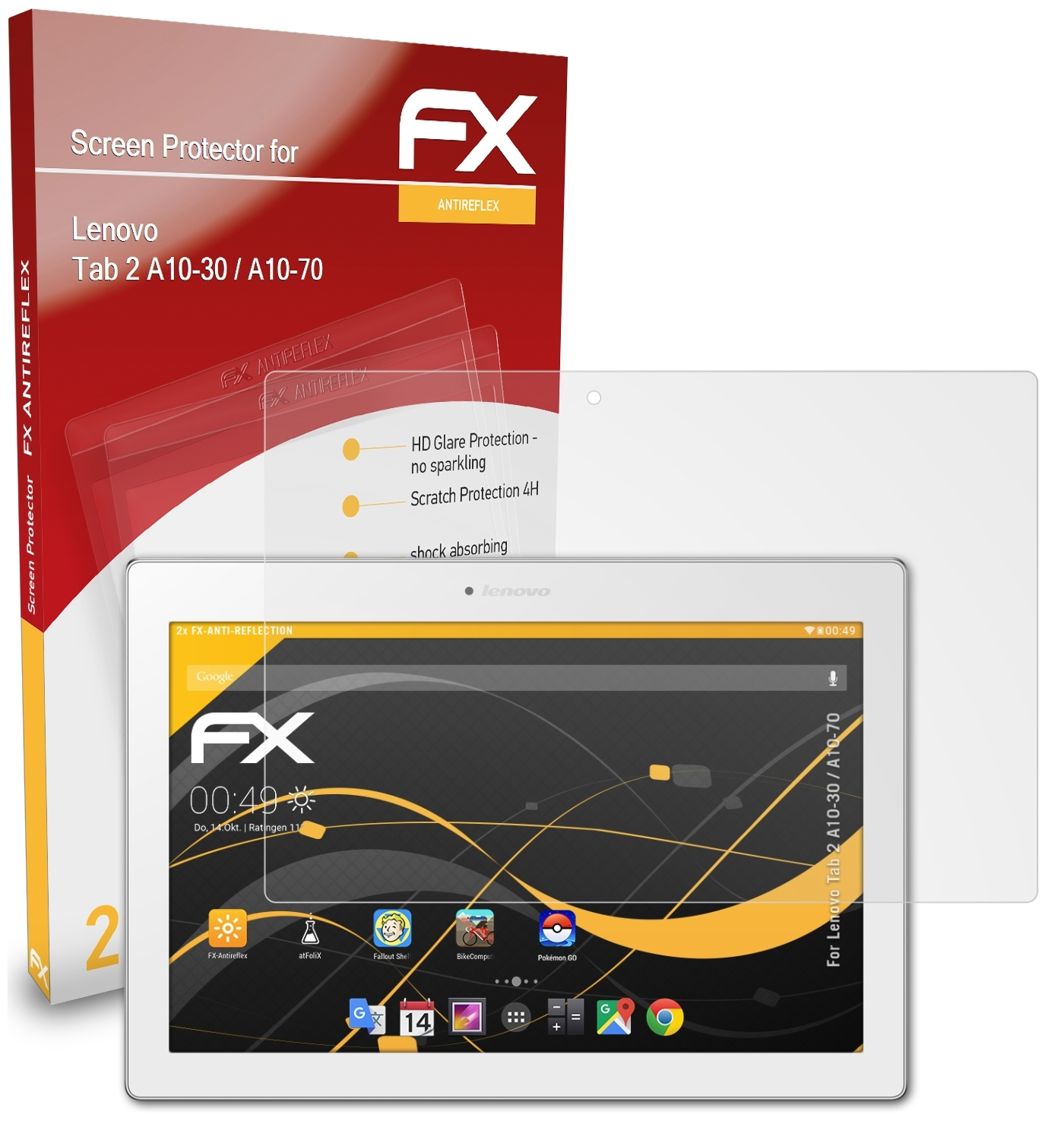 ATFOLIX 2x FX-Antireflex Displayschutz(für A10-70) / Tab Lenovo 2 A10-30