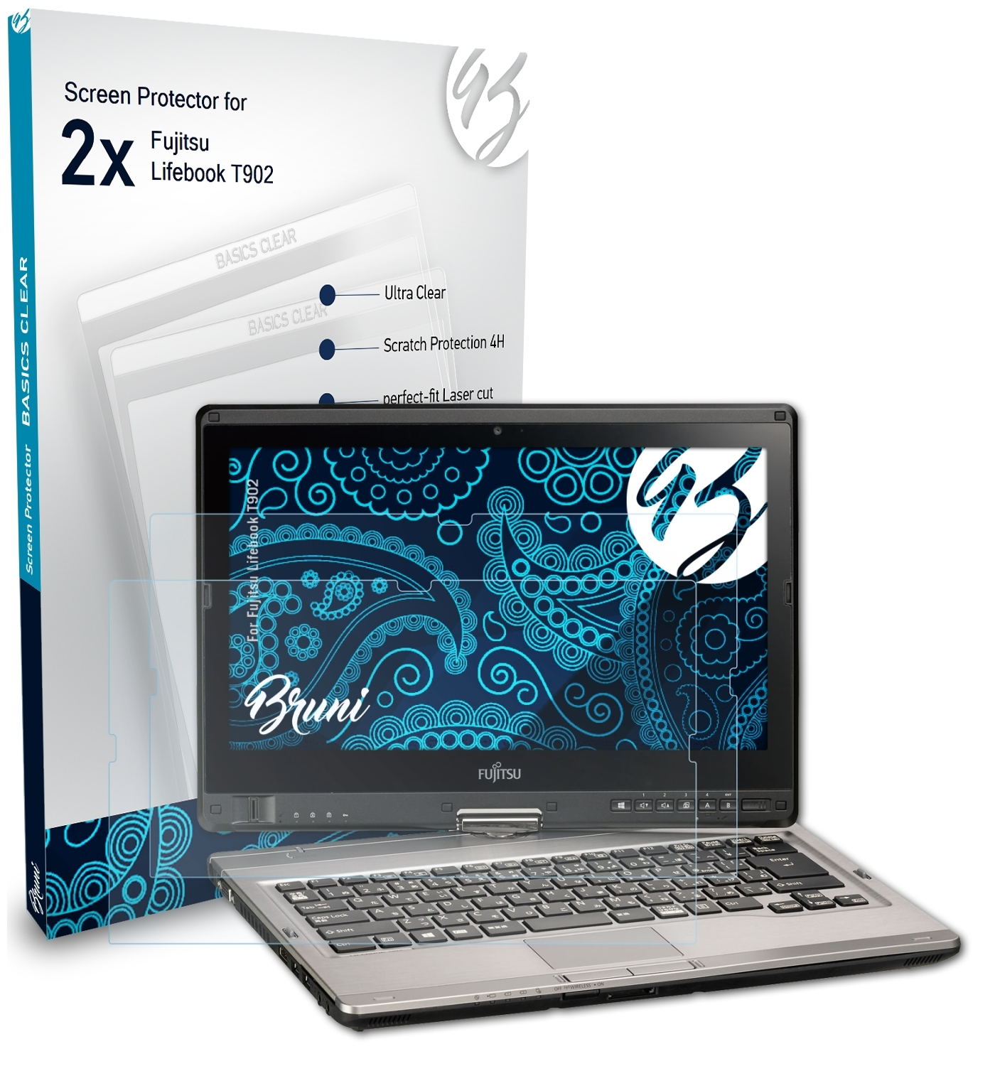BRUNI 2x Basics-Clear Schutzfolie(für Fujitsu Lifebook T902)