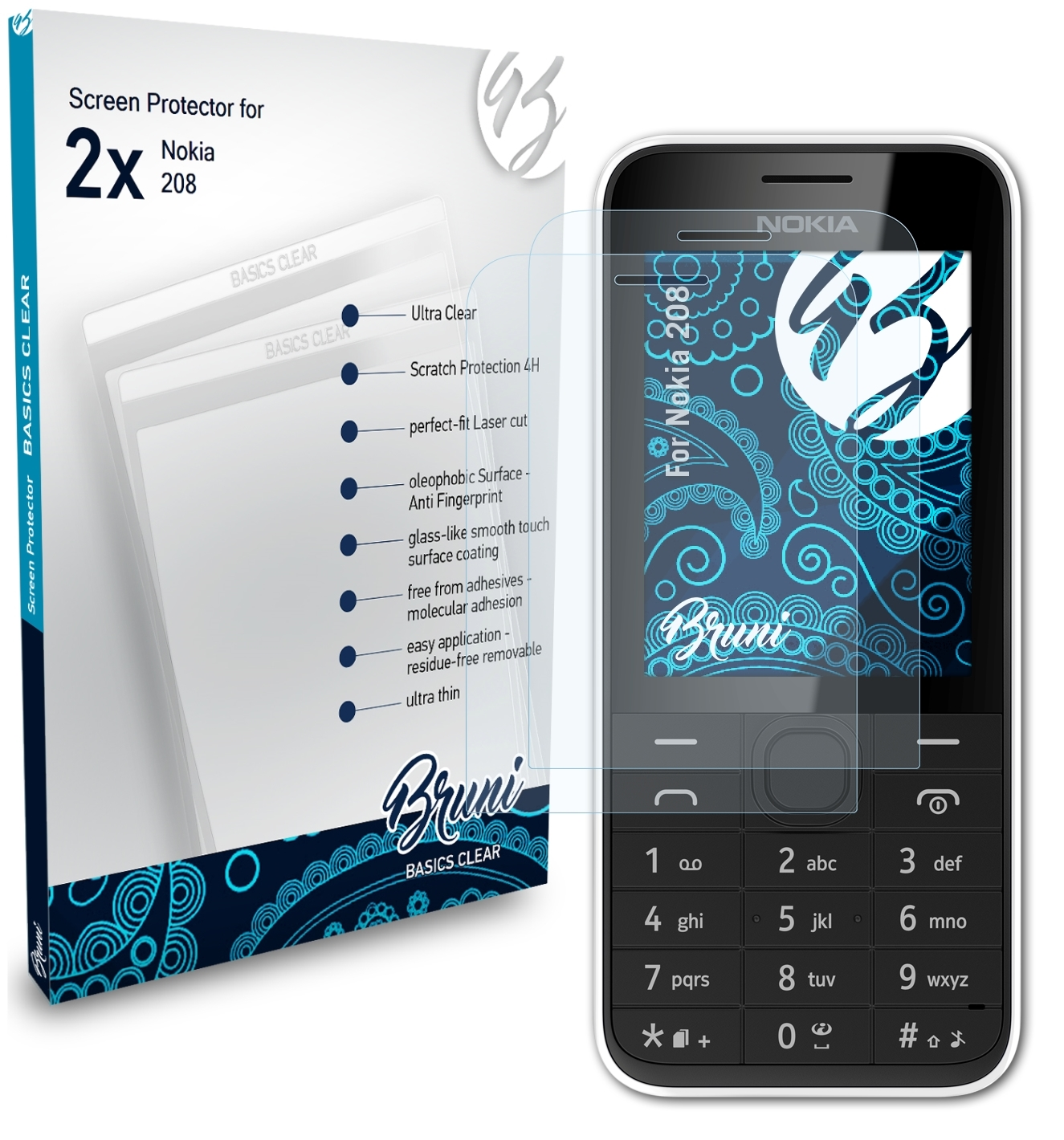 BRUNI 2x Basics-Clear Schutzfolie(für 208) Nokia