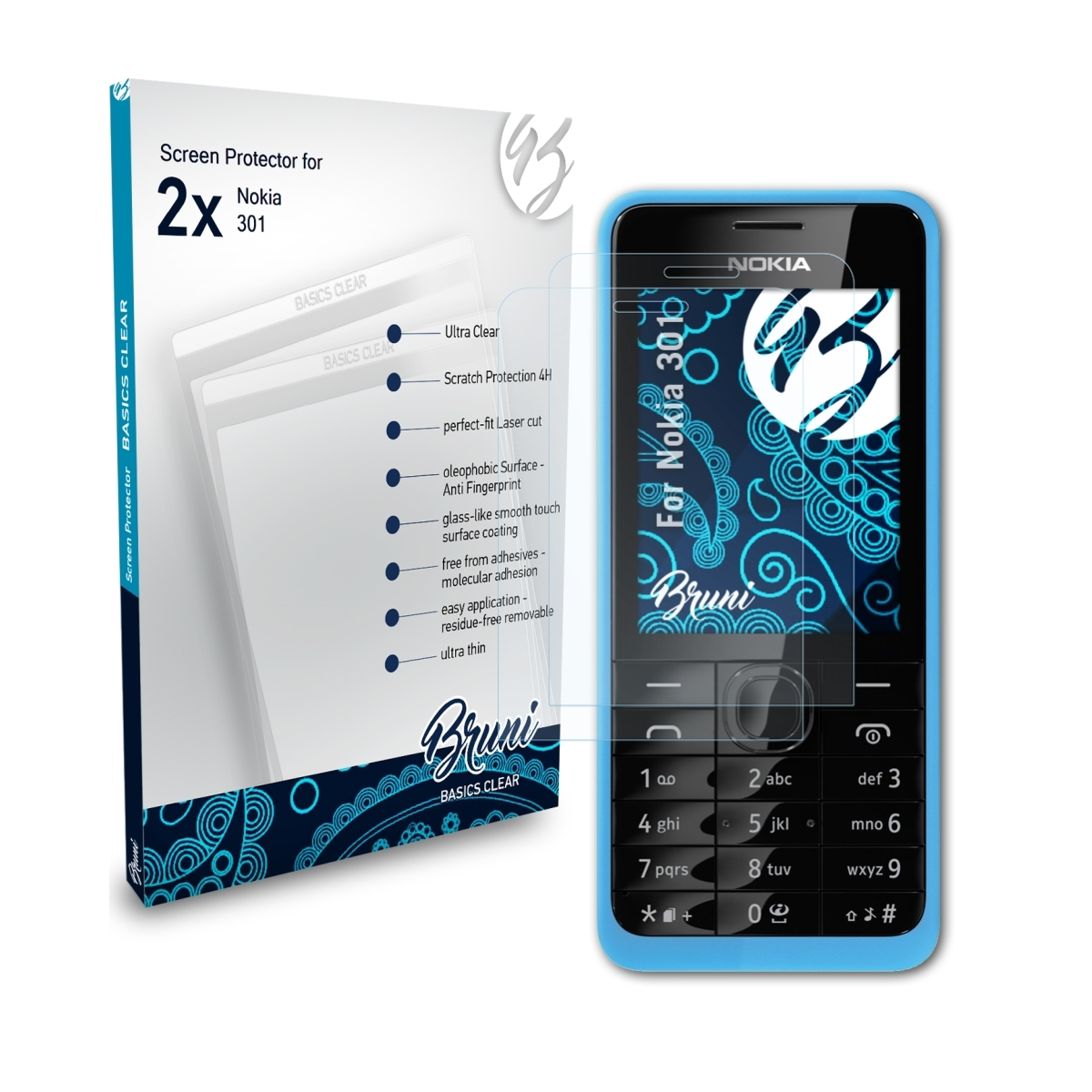 2x BRUNI Nokia Basics-Clear 301) Schutzfolie(für