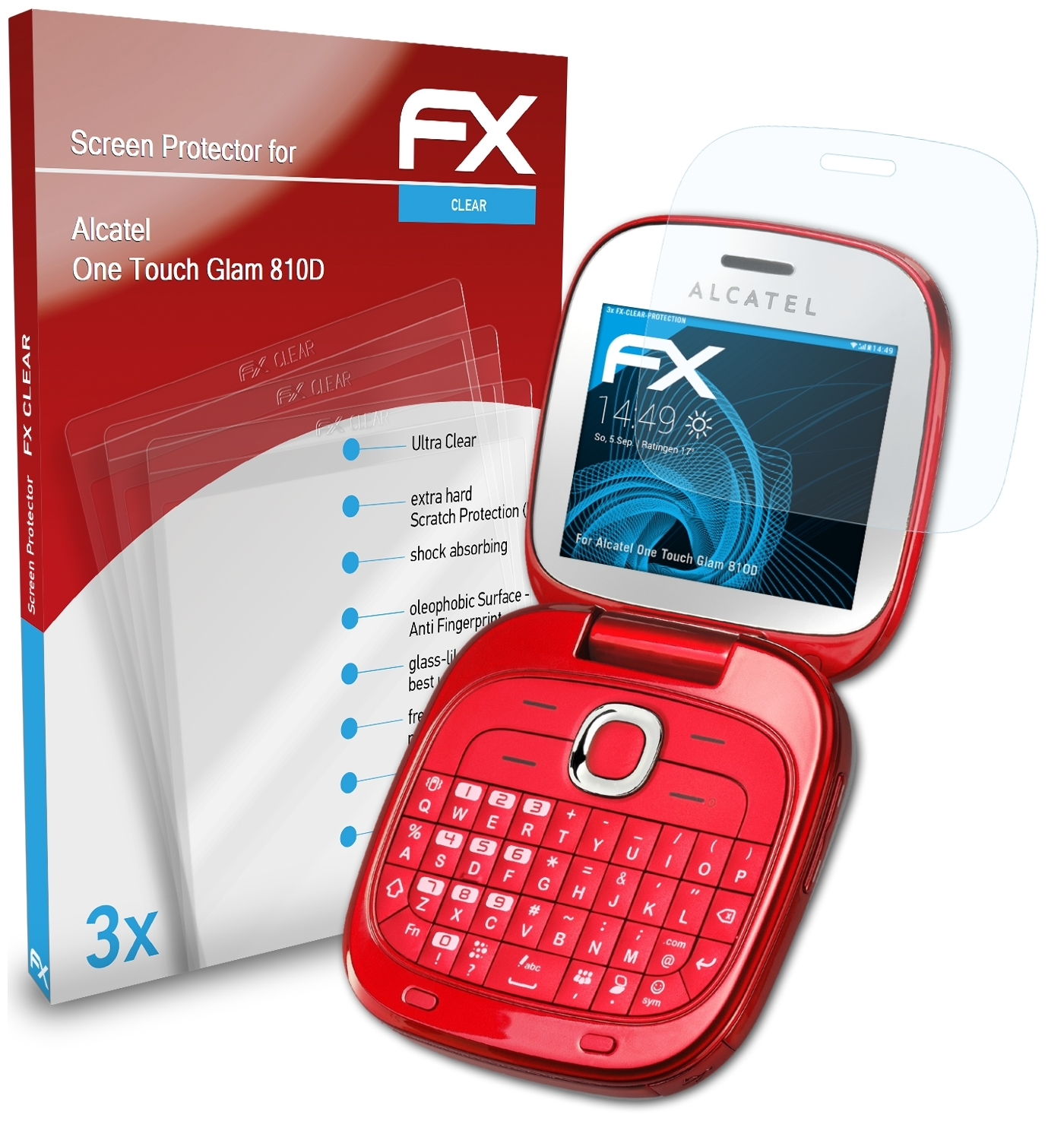 (810D)) Alcatel FX-Clear Touch 3x Glam Displayschutz(für One ATFOLIX