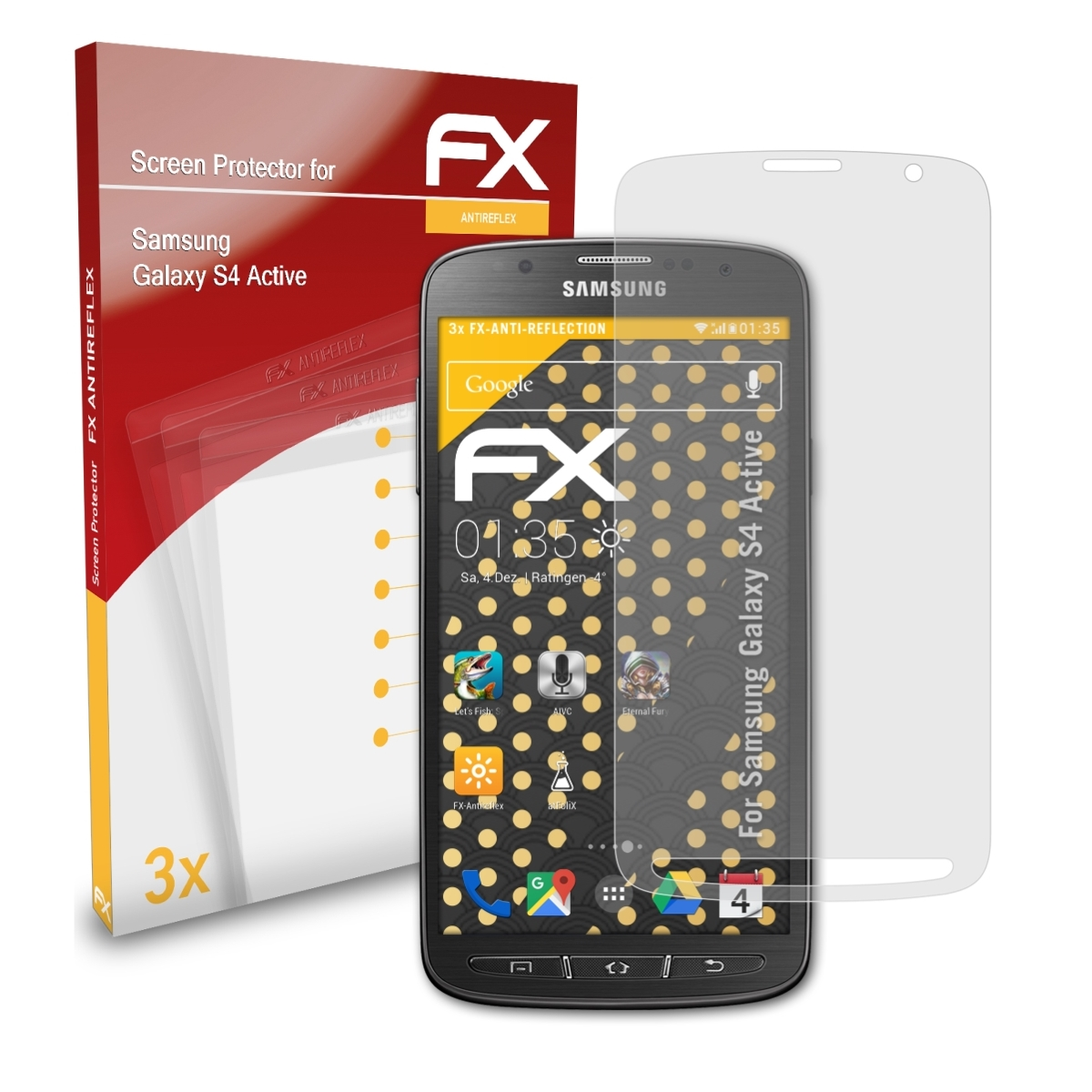 ATFOLIX 3x FX-Antireflex Displayschutz(für Galaxy Active) S4 Samsung