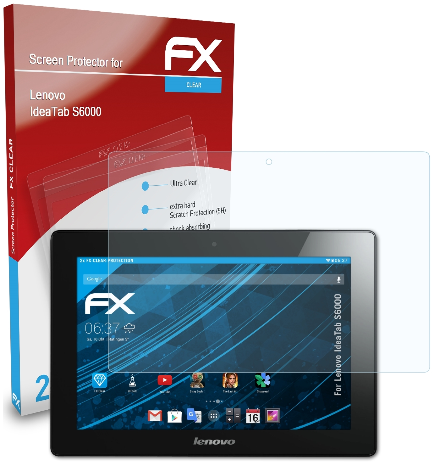 2x S6000) FX-Clear IdeaTab Displayschutz(für ATFOLIX Lenovo