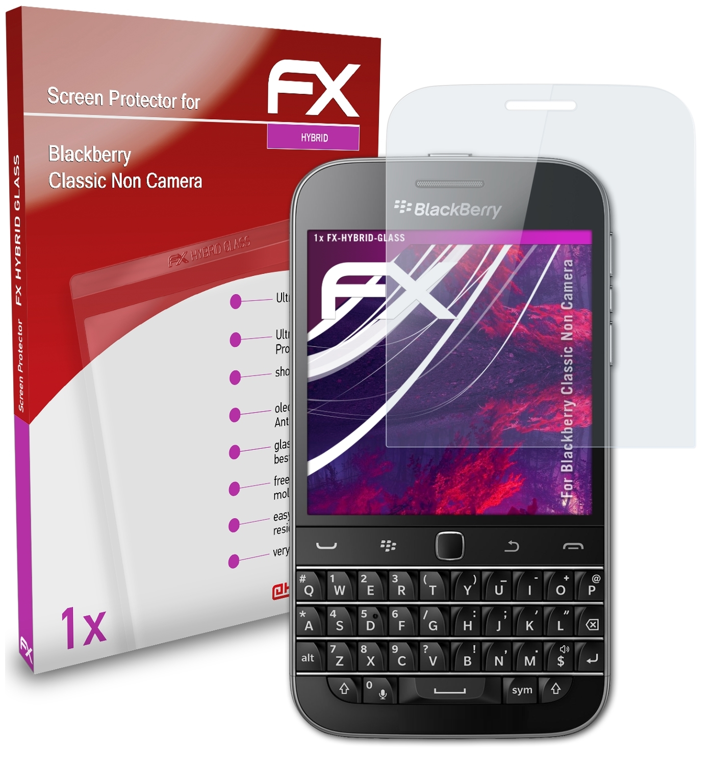 ATFOLIX FX-Hybrid-Glass Schutzglas(für Blackberry Classic Non Camera)