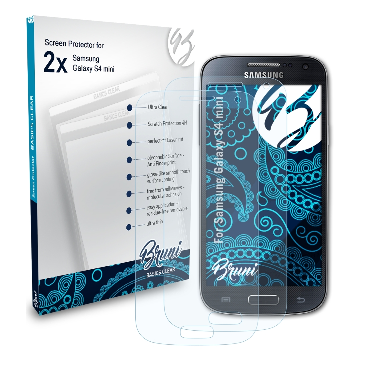 BRUNI 2x Basics-Clear Samsung Galaxy mini) Schutzfolie(für S4
