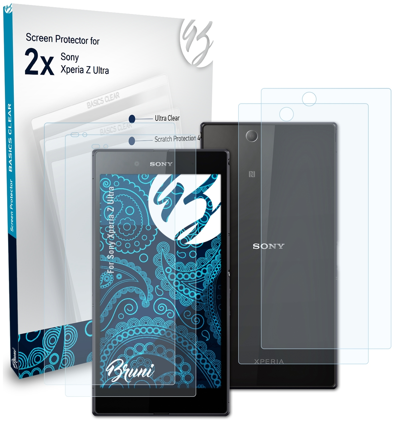 BRUNI 2x Basics-Clear Schutzfolie(für Xperia Sony Z Ultra)