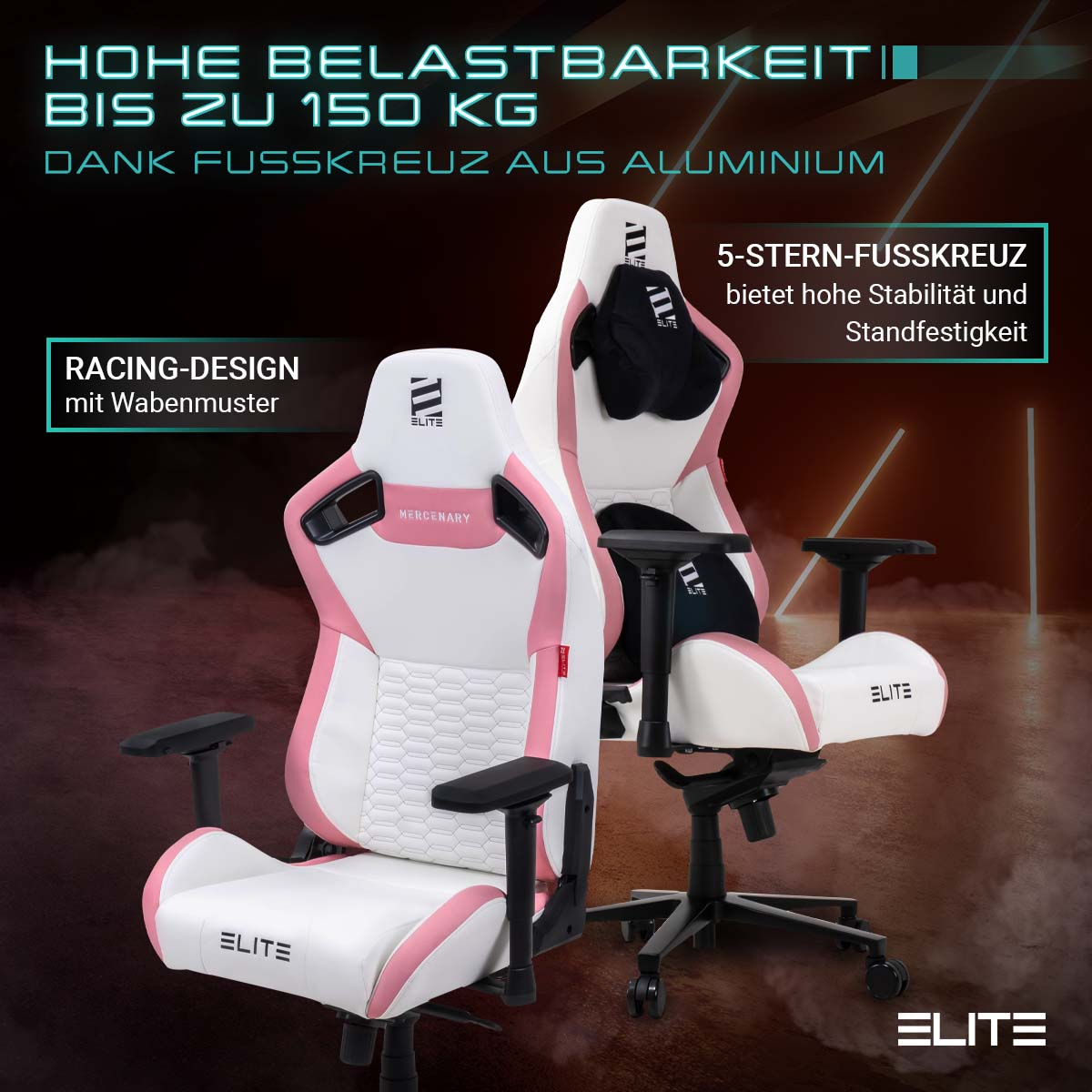 ELITE MERCENARY Gaming Stuhl, Weiß/Pink