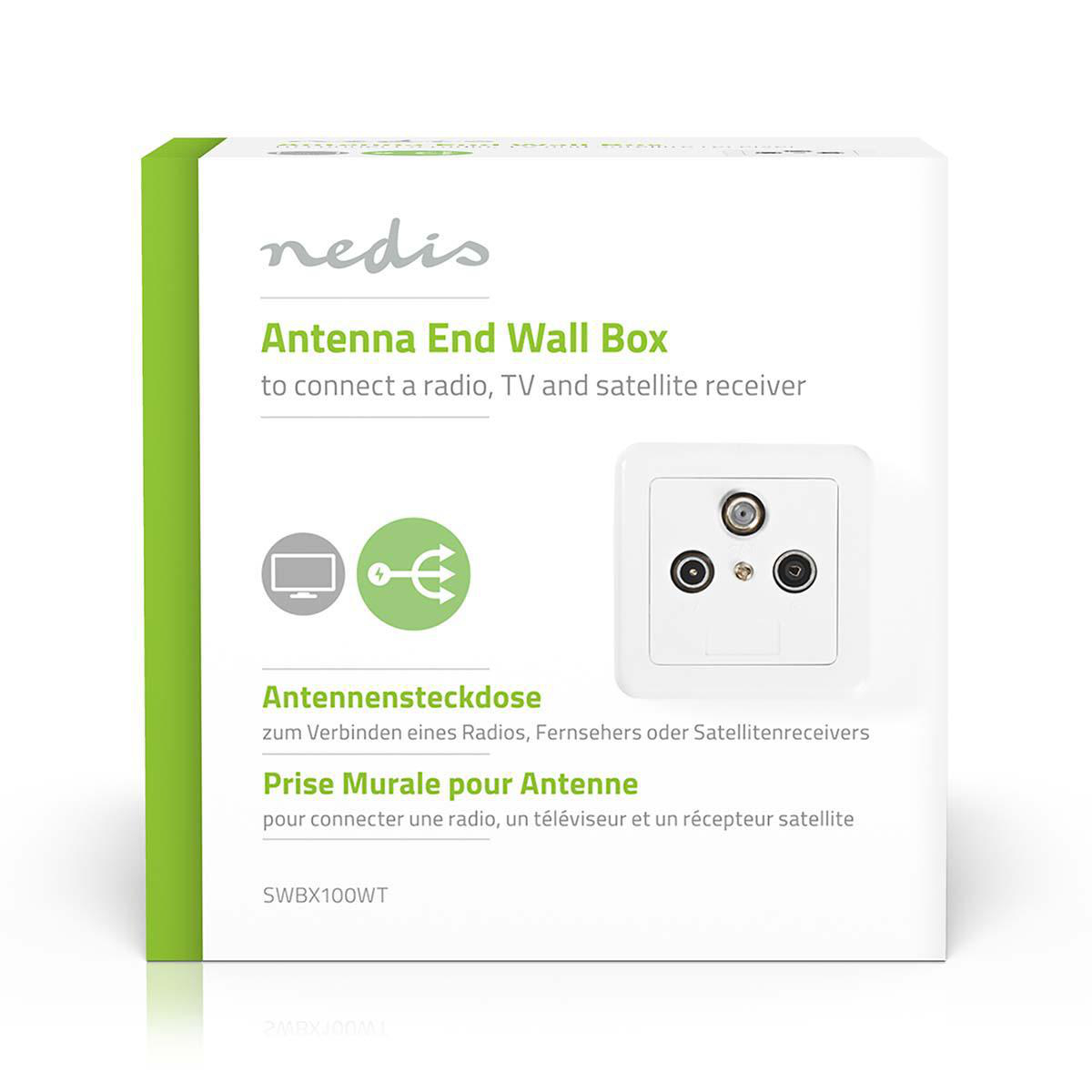Weiße Box: Antennen-Wanddose für Radio, Fernseher und Satellitenempfänger.