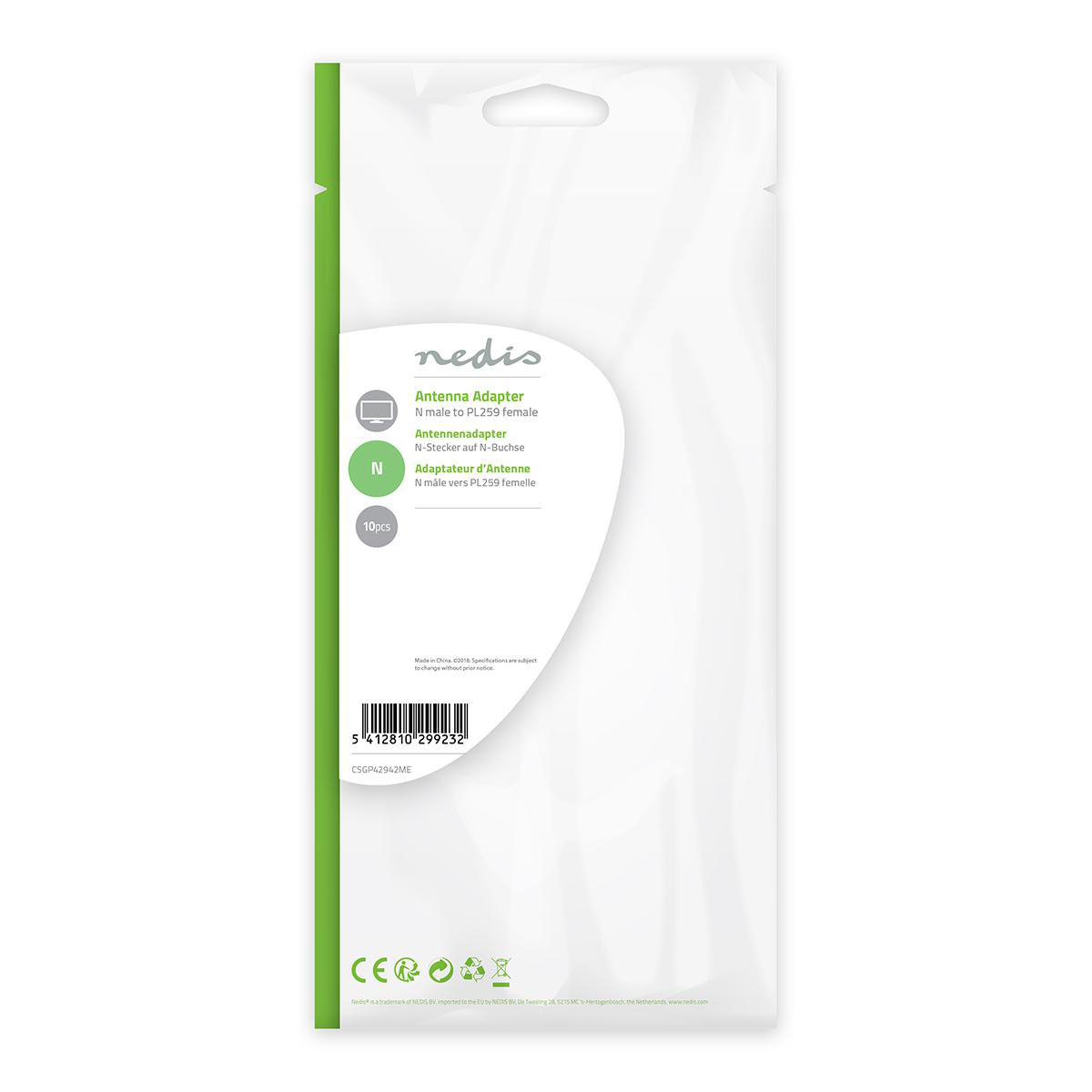 Eine Packung für einen Antennenadapter, weiß und grün, mit Text und Produktdetails.