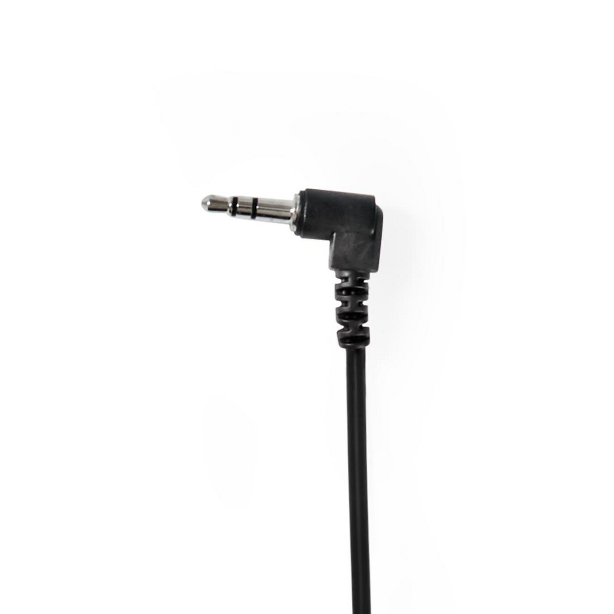 Câble audio noir de 3,5 mm. Câble avec connecteur noir et pointe argentée.