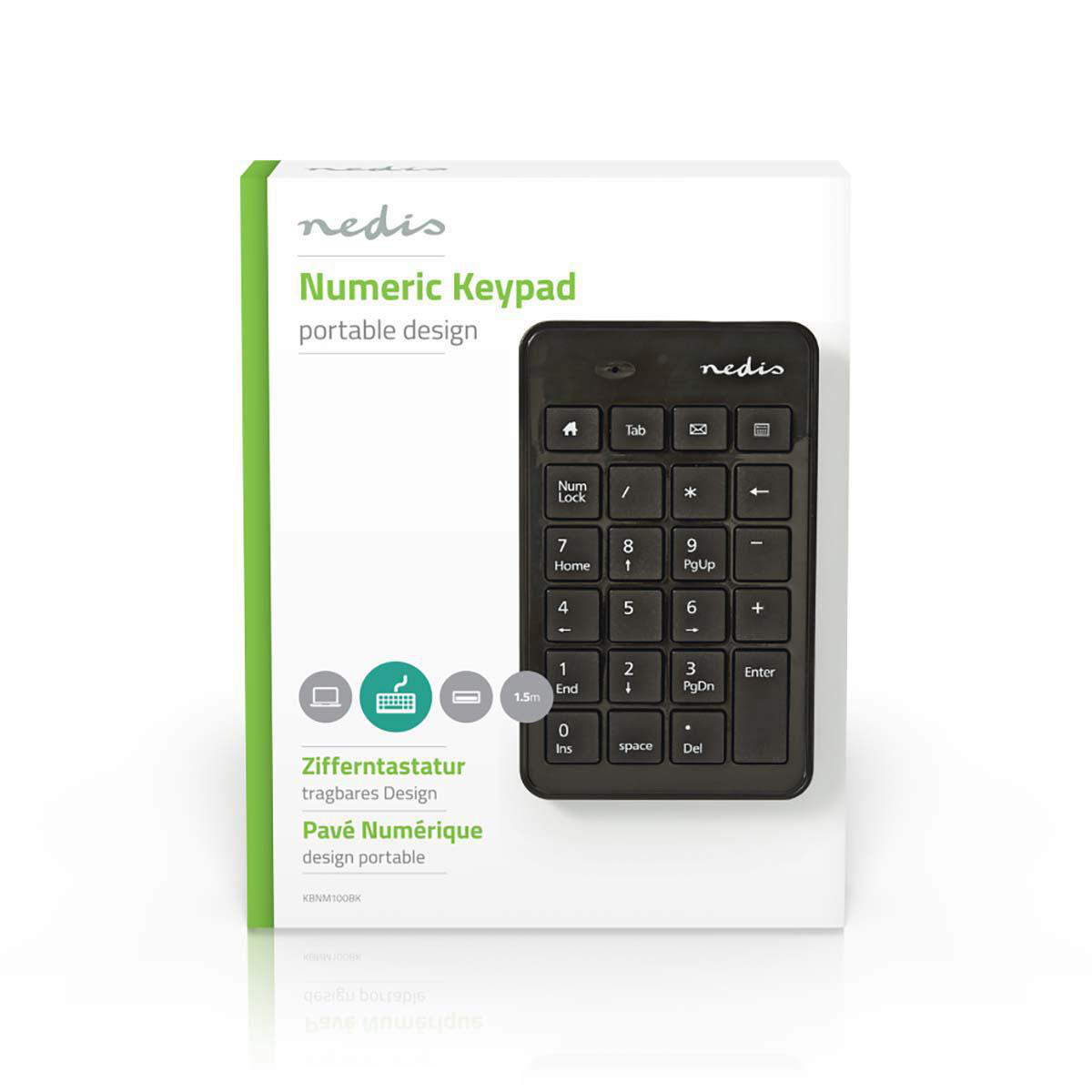 Schwarze numerische Tastaturbox. Die Box ist schwarz und hat ein Bild einer Tastatur darauf.