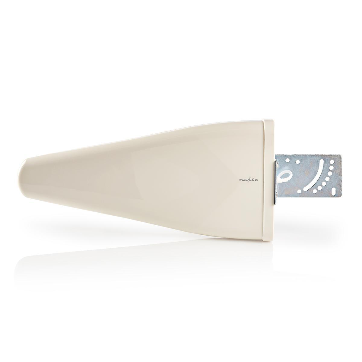 Antenne blanche avec support, isolée sur fond blanc. Le logo Nedis est visible.