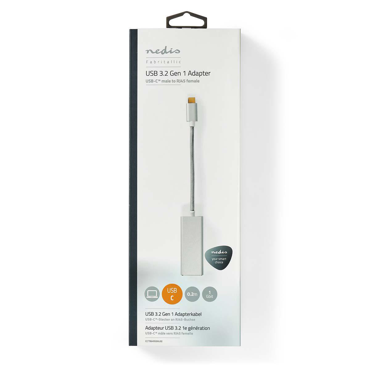 White and black package with a USB 3.2 Gen 1 Adapter. A silver USB adapter and a gold USB-C plug.