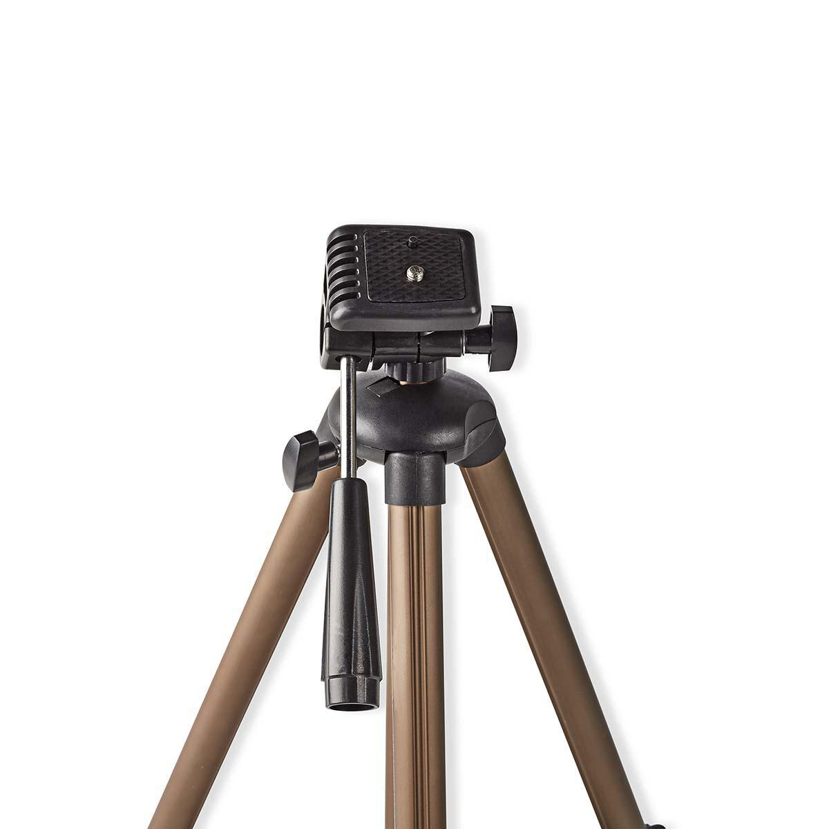 A black and brown tripod on white background, with the legs spread.