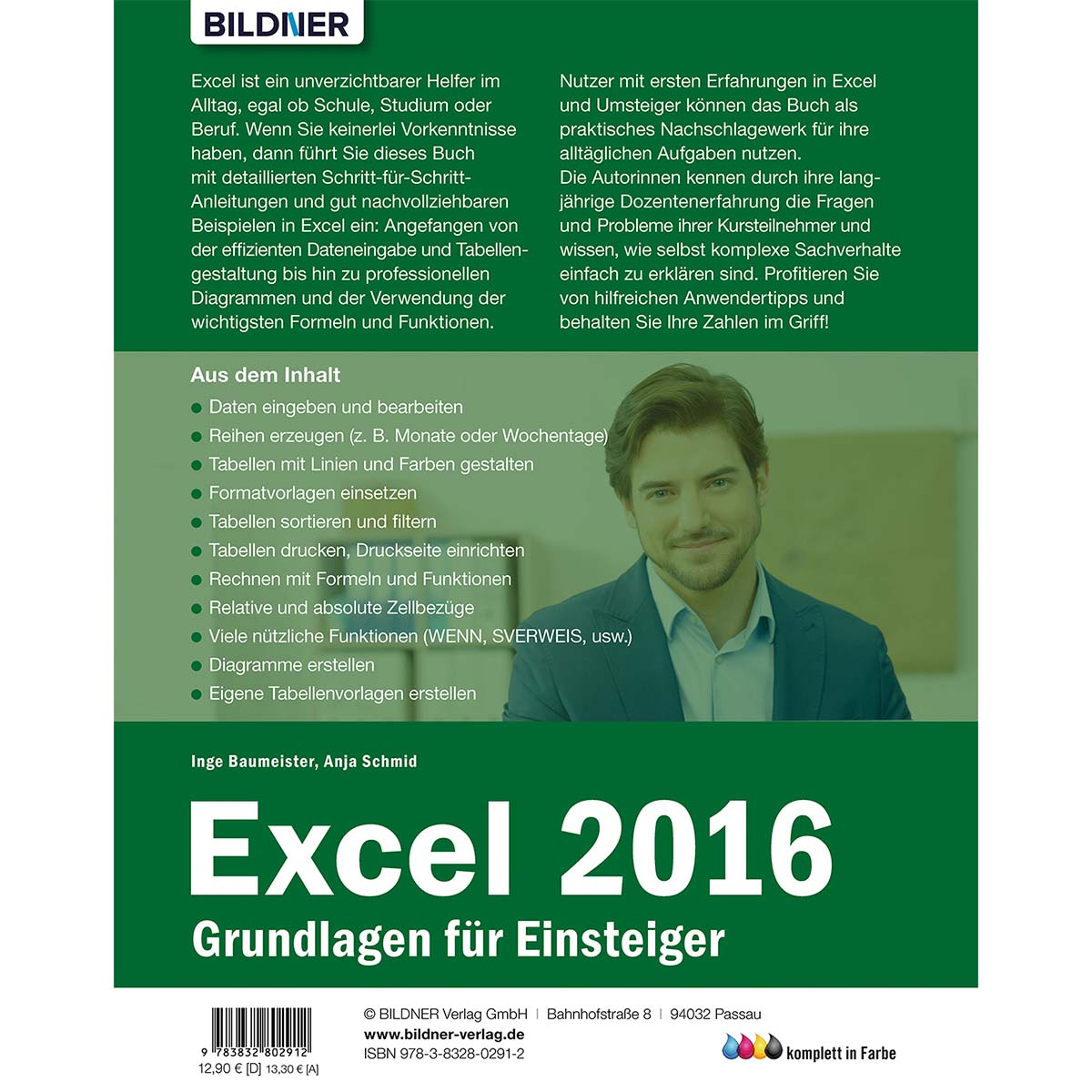 Buchcover für Excel 2016. Auf dem Cover ist ein Mann im Anzug zu sehen.