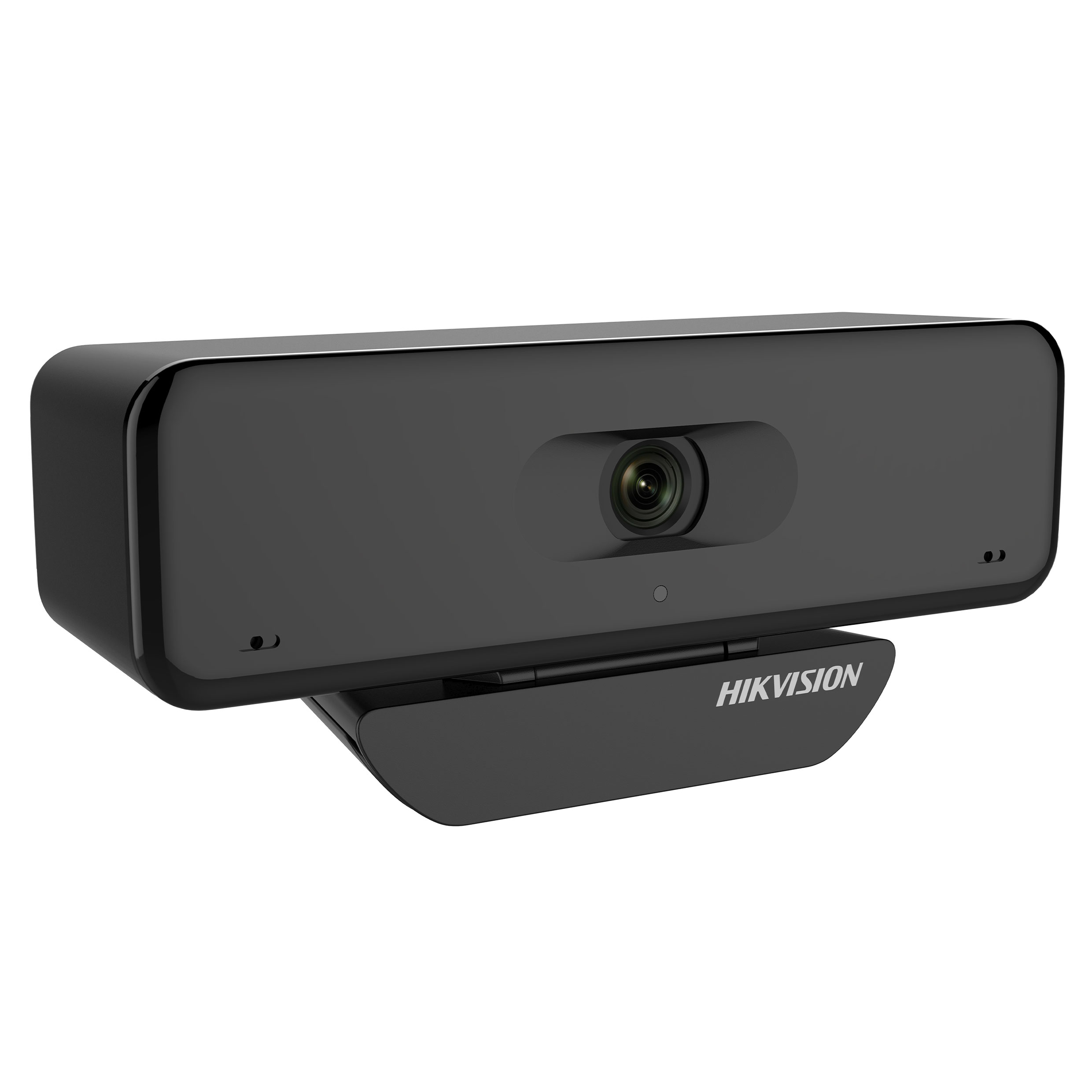 Une webcam noire avec un objectif. Le support porte l'inscription 'HIKVISION'. La webcam est légèrement inclinée.