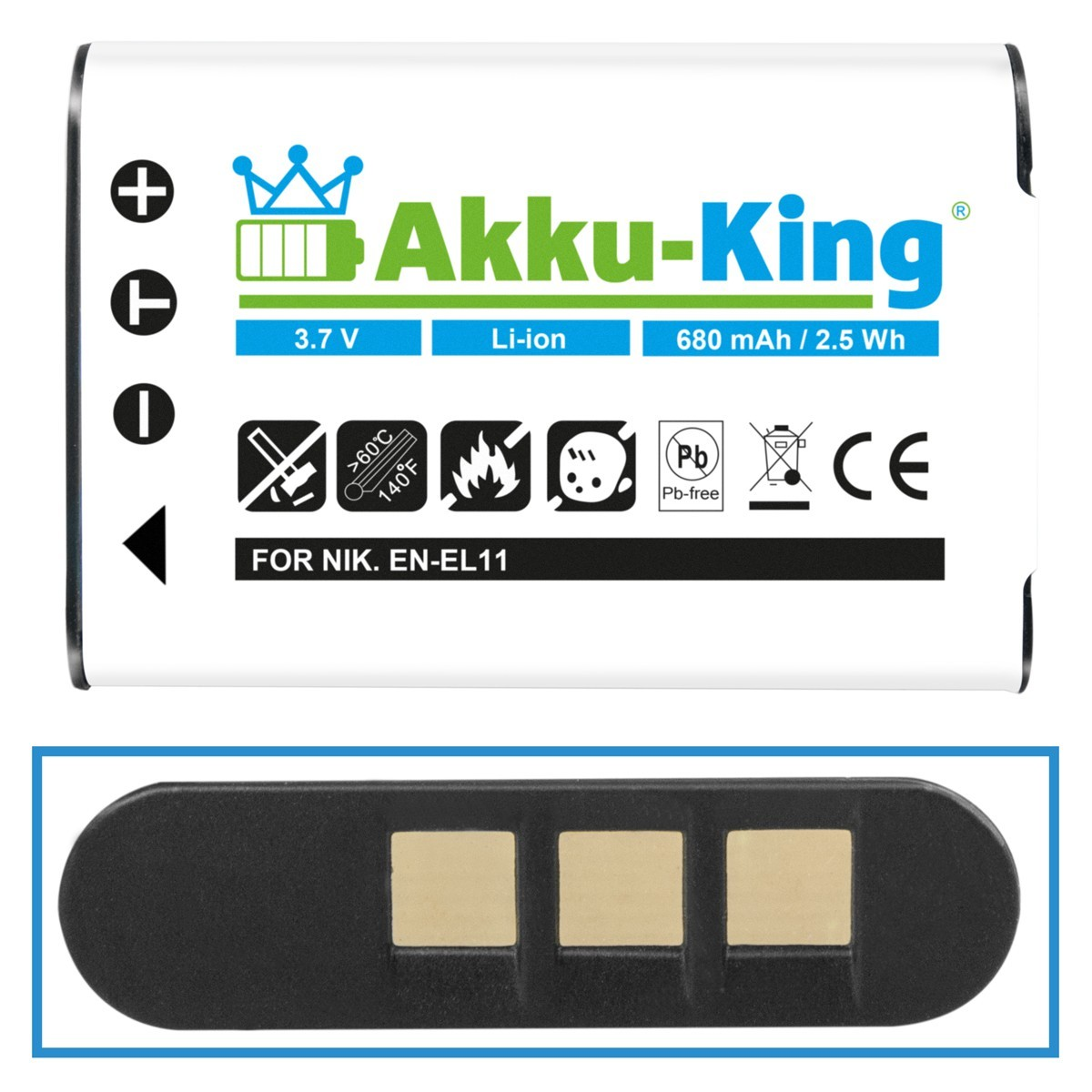 kompatibel Akku 3.7 680mAh Nikon Volt, EN-EL11 AKKU-KING Li-Ion Kamera-Akku, mit