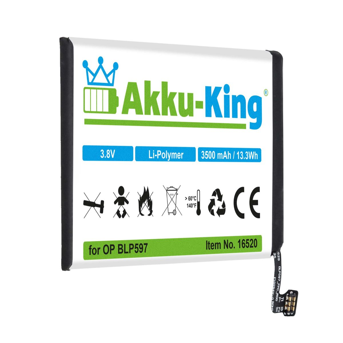 Volt, BLP597 Li-Polymer 3500mAh Akku kompatibel OnePlus mit 3.8 AKKU-KING Handy-Akku,