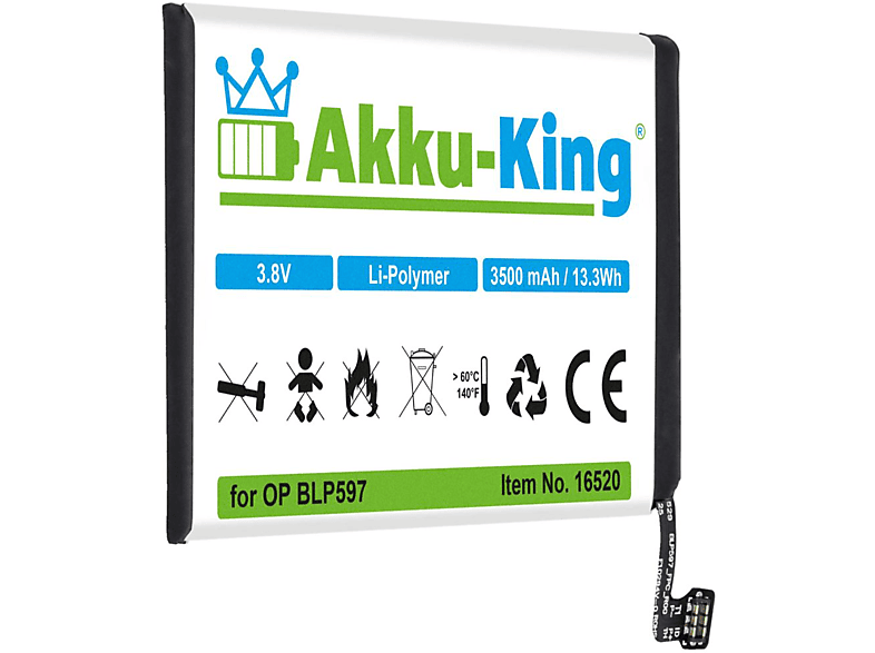AKKU-KING Akku kompatibel mit OnePlus BLP597 Li-Polymer Handy-Akku, 3.8 Volt, 3500mAh