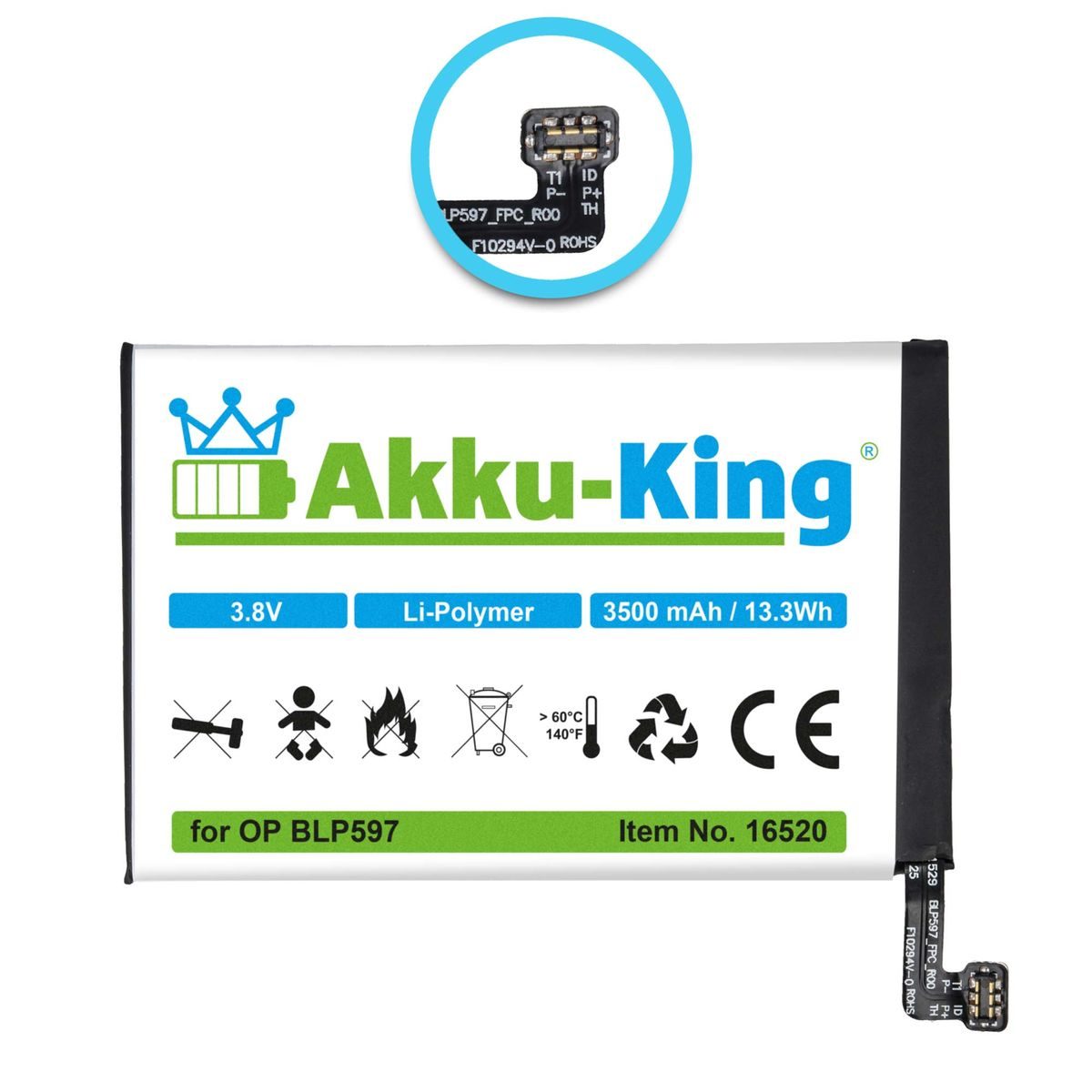 AKKU-KING Akku BLP597 Handy-Akku, 3500mAh kompatibel Volt, mit OnePlus 3.8 Li-Polymer