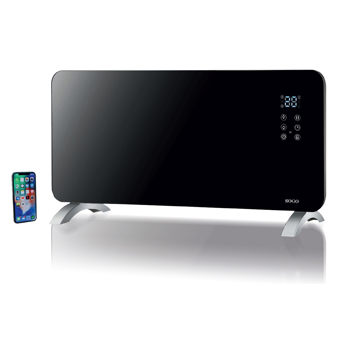 Radiador Convector Wifi 1500w sogo para conectar cuando quieras desde el placa cristal negro calss18445 1500