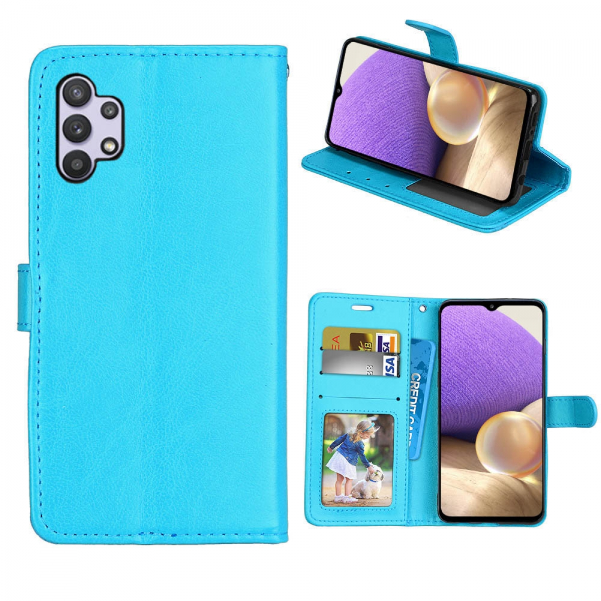 5G, - Bookcover, A32 CASEONLINE Galaxy Samsung, Klappbare Multicolor Hellblau,