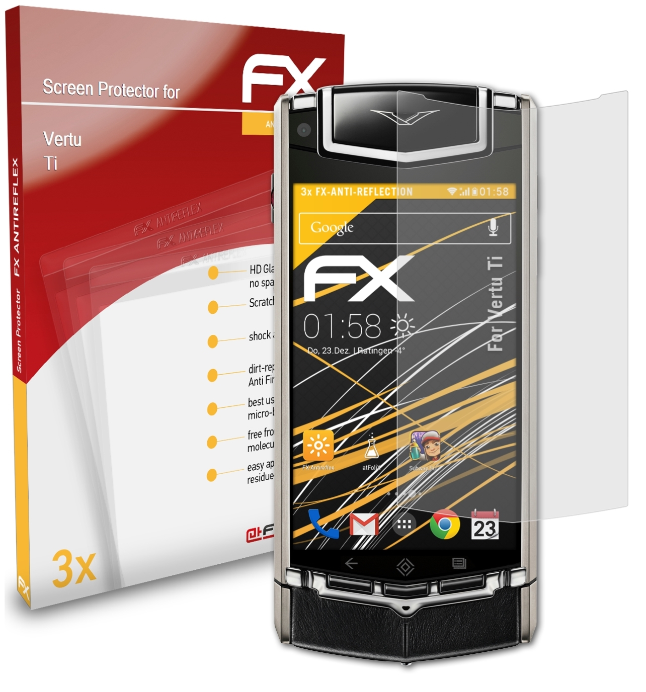ATFOLIX Vertu Ti) FX-Antireflex 3x Displayschutz(für