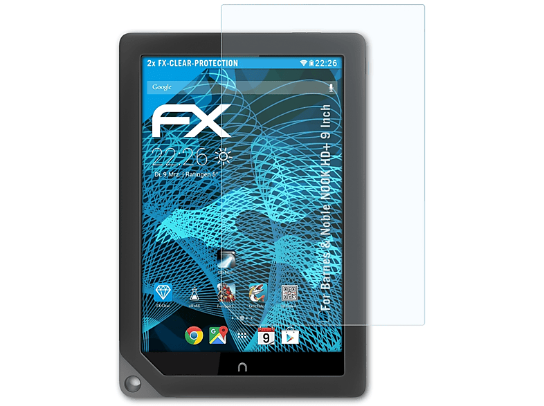 ATFOLIX 2x FX-Clear Displayschutz(für Barnes & Noble NOOK HD+ 9 Inch)