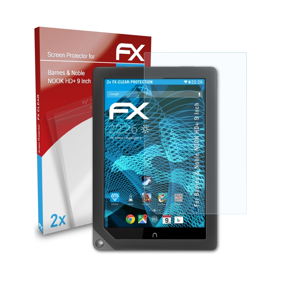 ATFOLIX 2x FX-Clear Noble & Displayschutz(für NOOK Barnes HD+ 9 Inch)