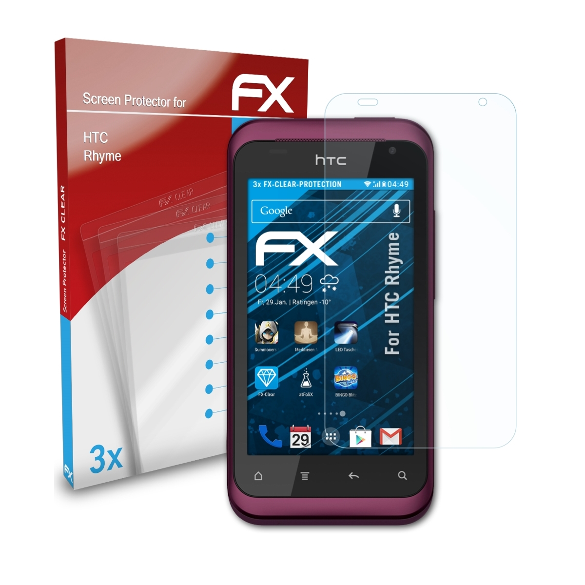 FX-Clear 3x ATFOLIX HTC Rhyme) Displayschutz(für