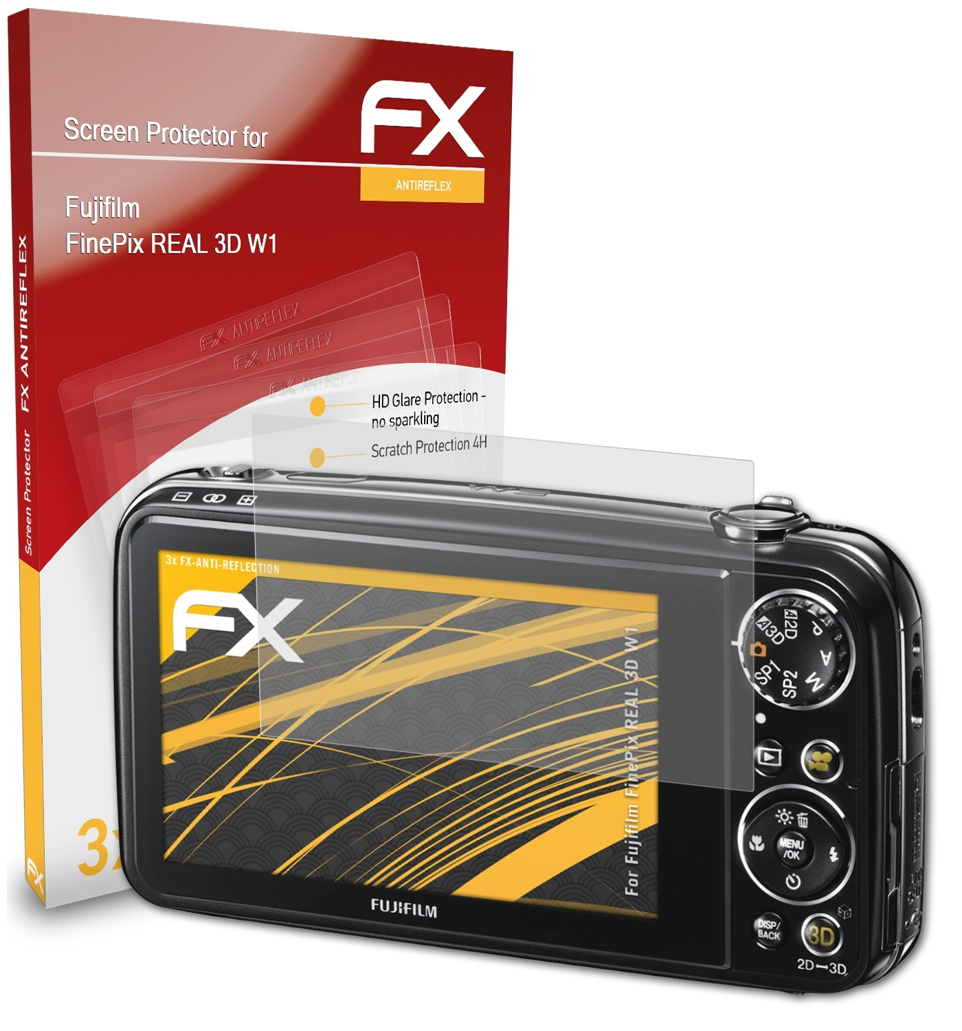 3D REAL W1) 3x Displayschutz(für Fujifilm FX-Antireflex ATFOLIX FinePix
