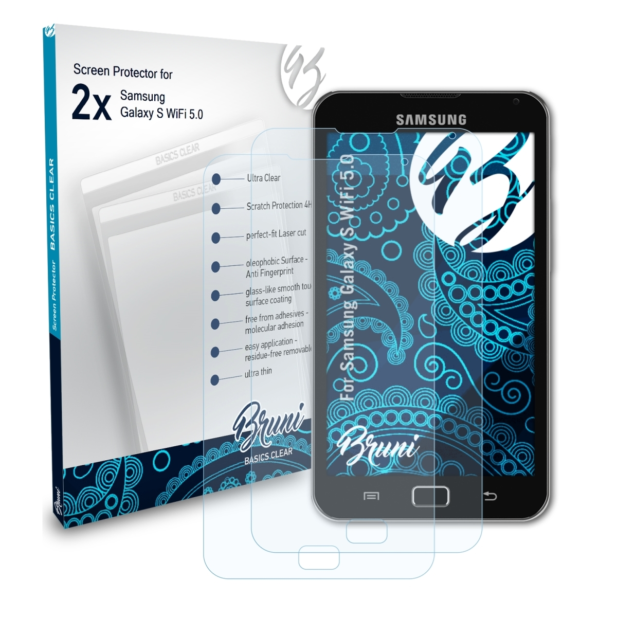 BRUNI 2x Basics-Clear Schutzfolie(für S Samsung WiFi Galaxy 5.0)