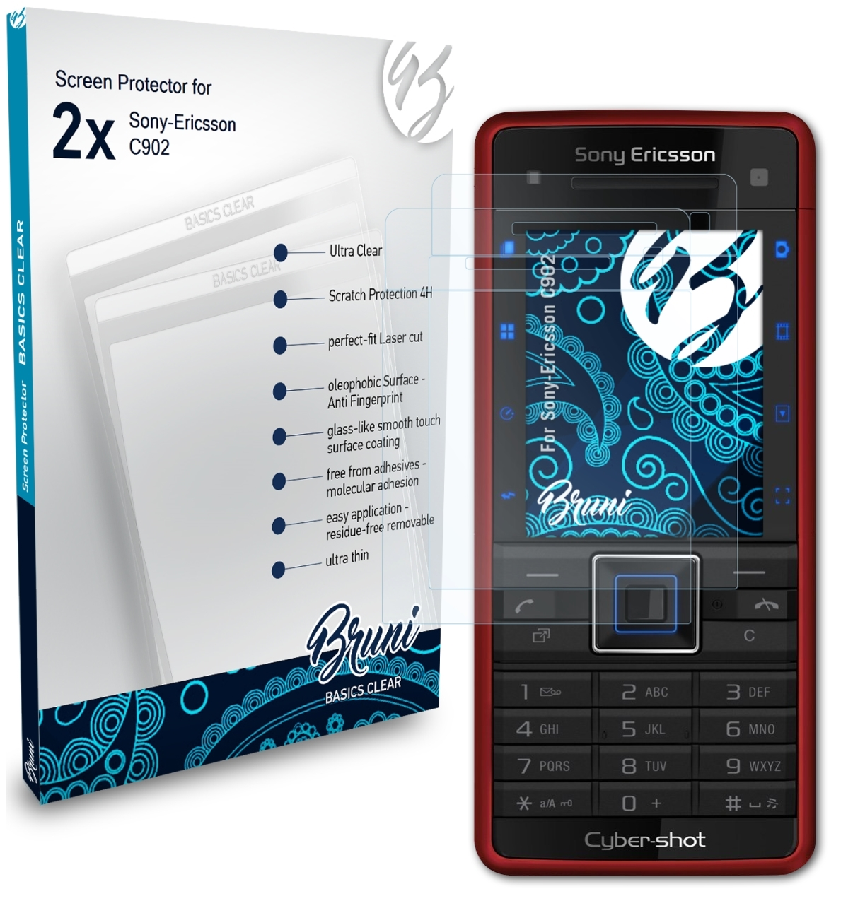 BRUNI 2x Basics-Clear C902) Sony-Ericsson Schutzfolie(für