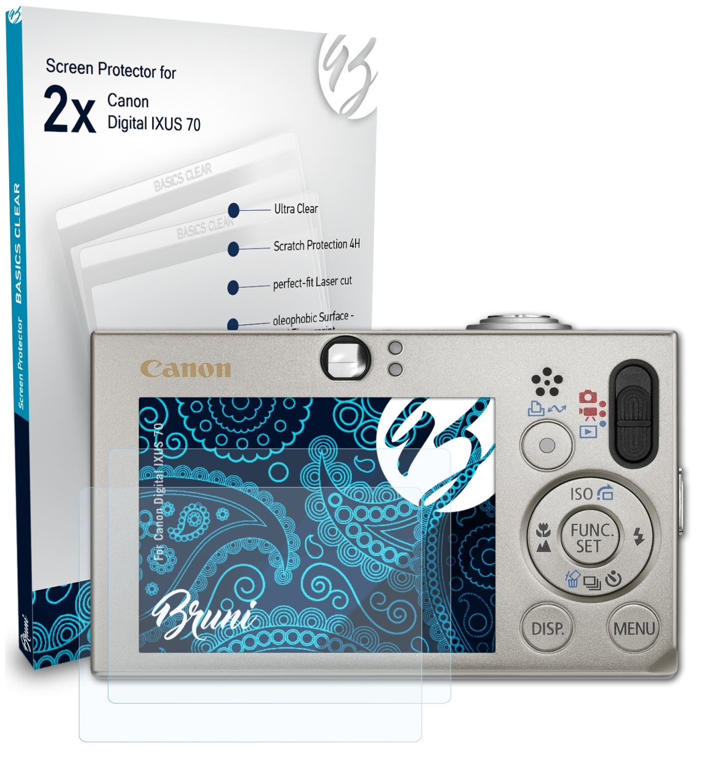 BRUNI 2x Schutzfolie(für IXUS 70) Digital Canon Basics-Clear
