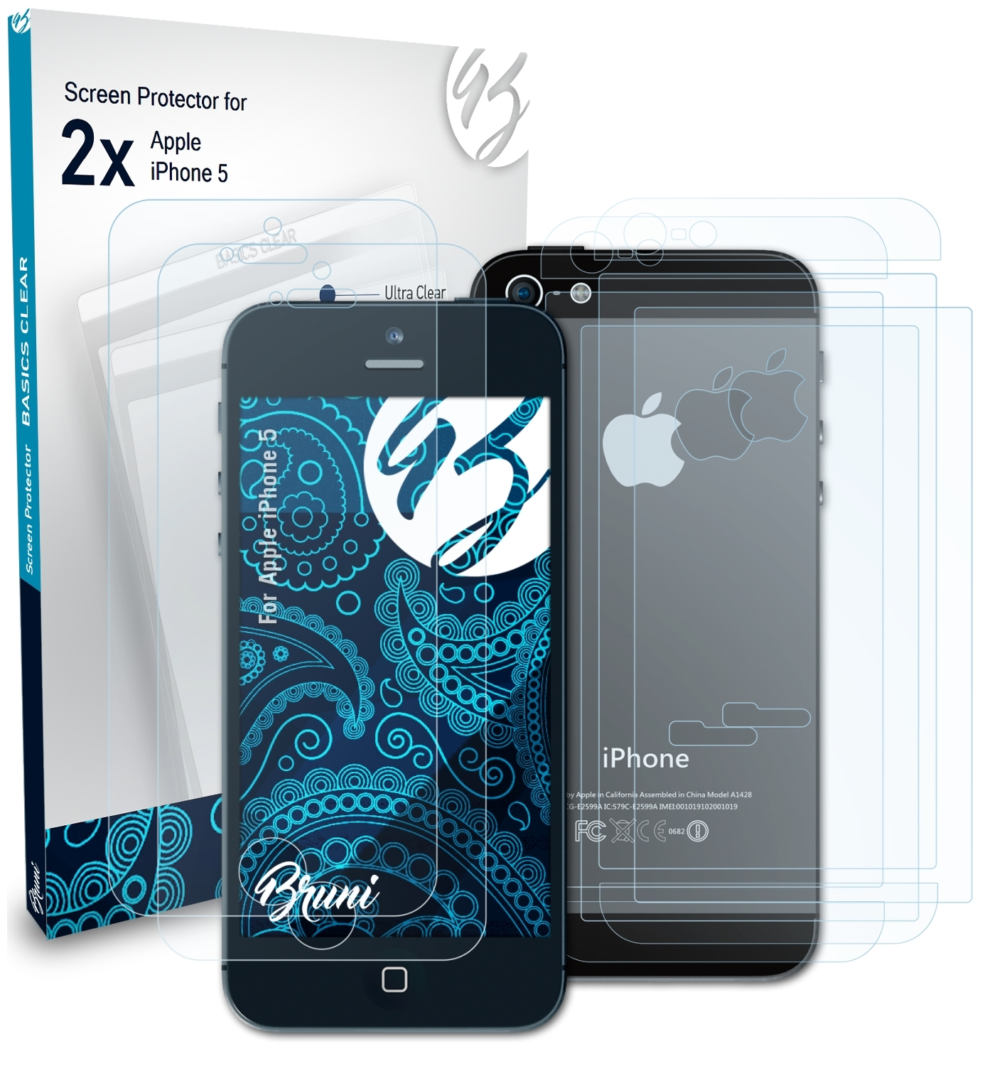 iPhone 2x Schutzfolie(für Basics-Clear 5) Apple BRUNI