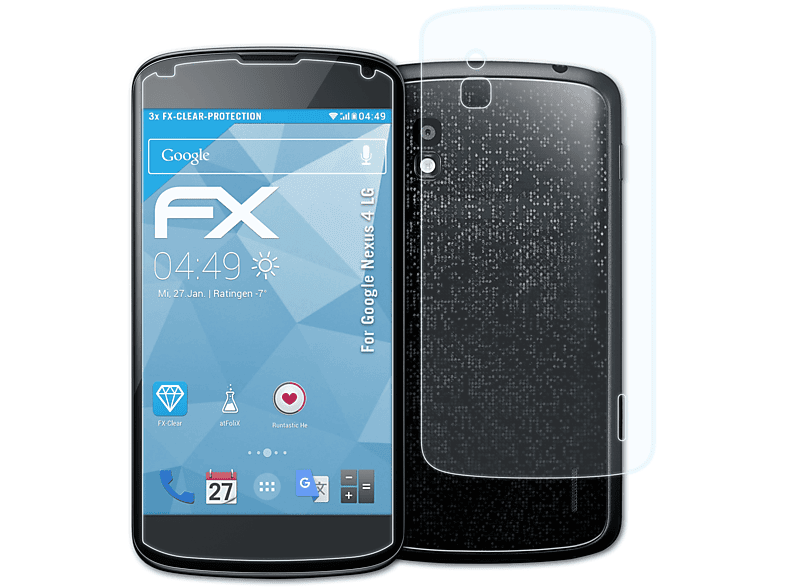 ATFOLIX 3x FX-Clear Displayschutz(für Nexus (LG)) Google 4