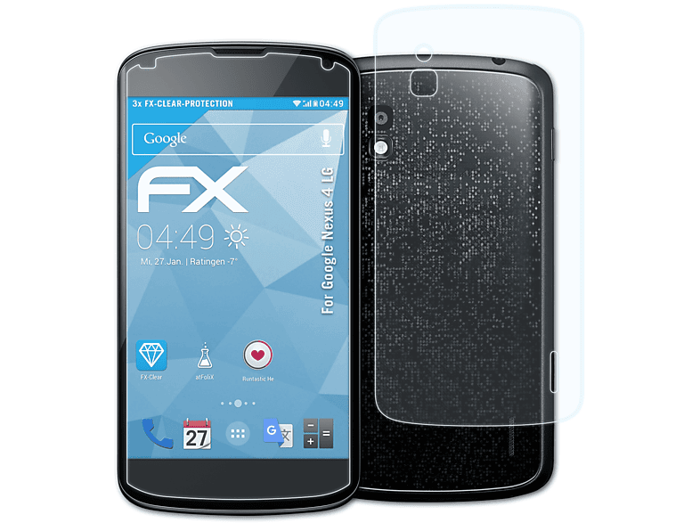 ATFOLIX 3x FX-Clear Displayschutz(für Google (LG)) 4 Nexus