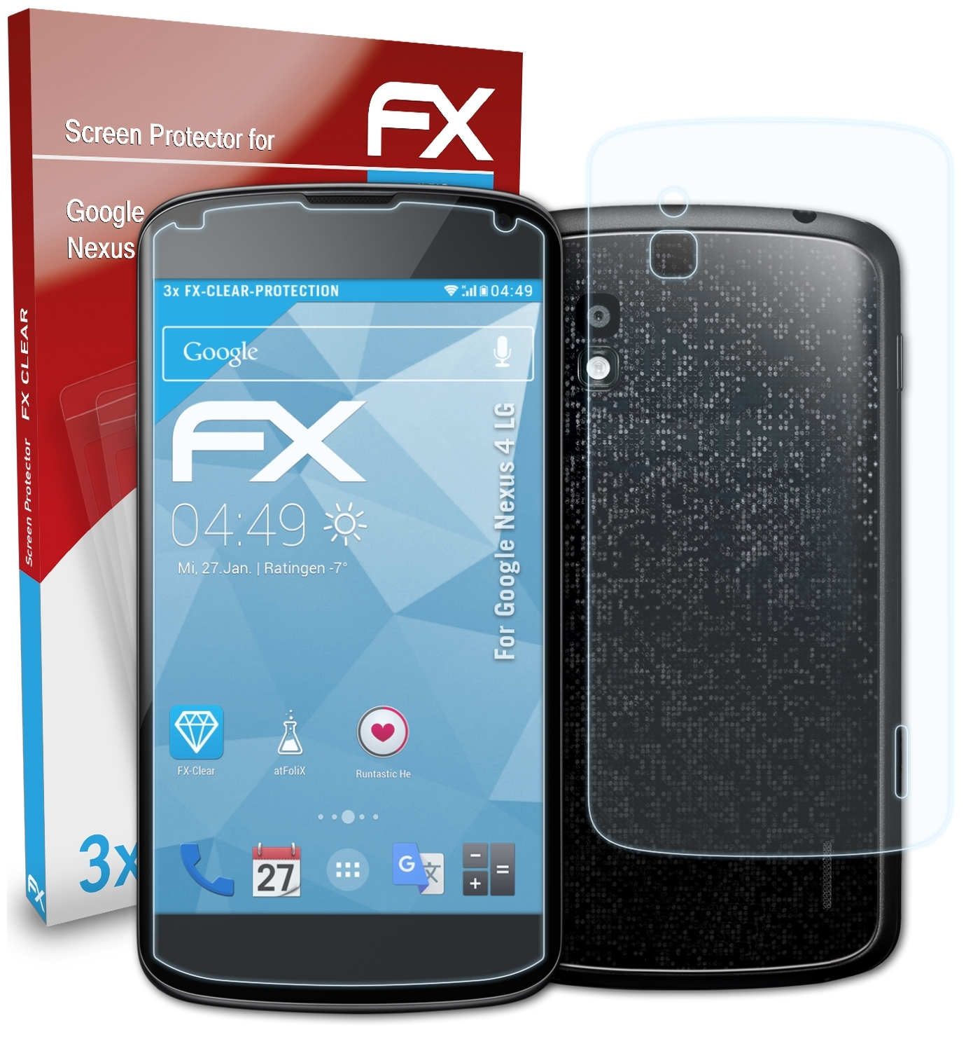 ATFOLIX 3x FX-Clear Displayschutz(für Google (LG)) 4 Nexus