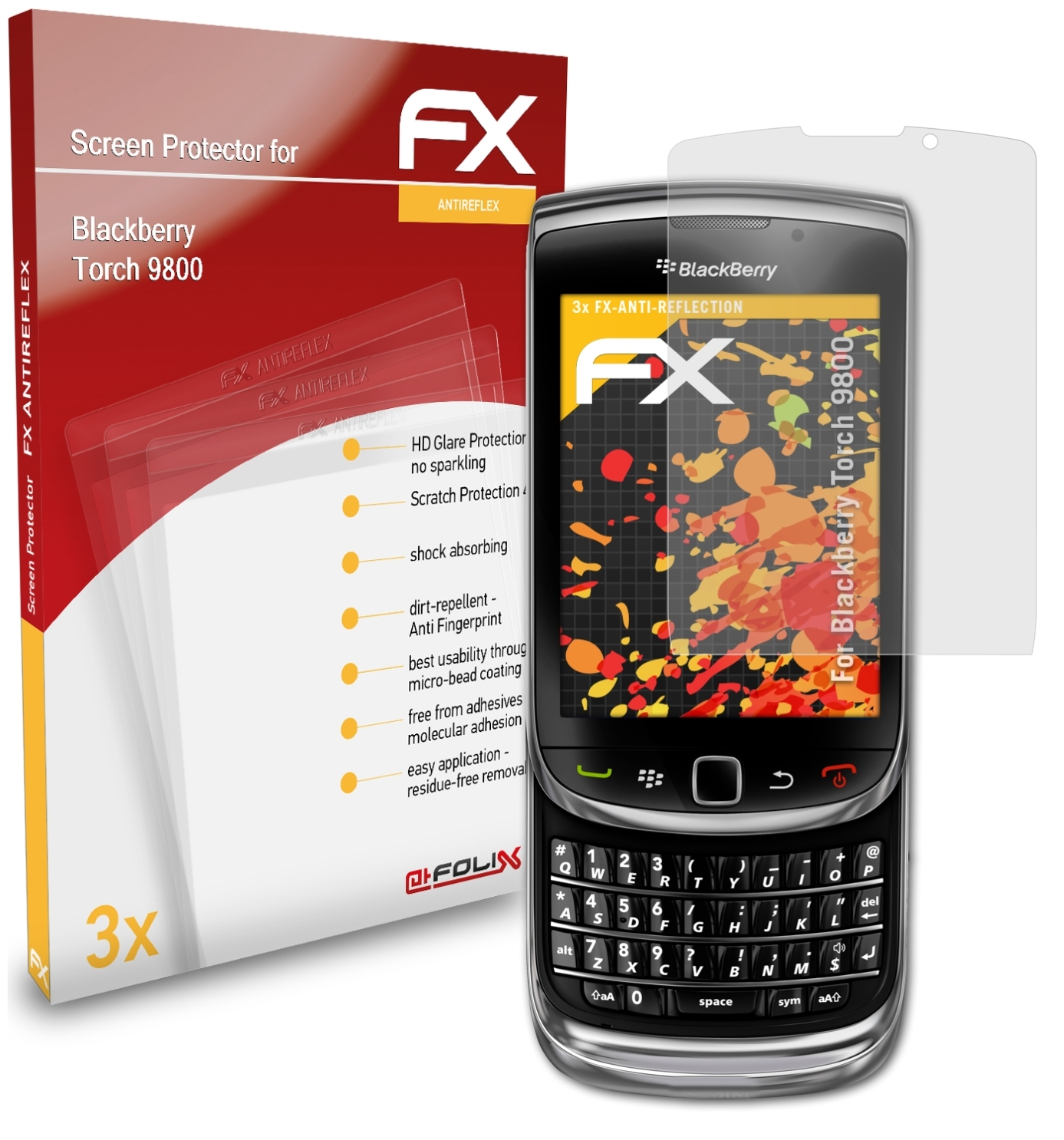 ATFOLIX 3x Displayschutz(für Torch 9800) Blackberry FX-Antireflex