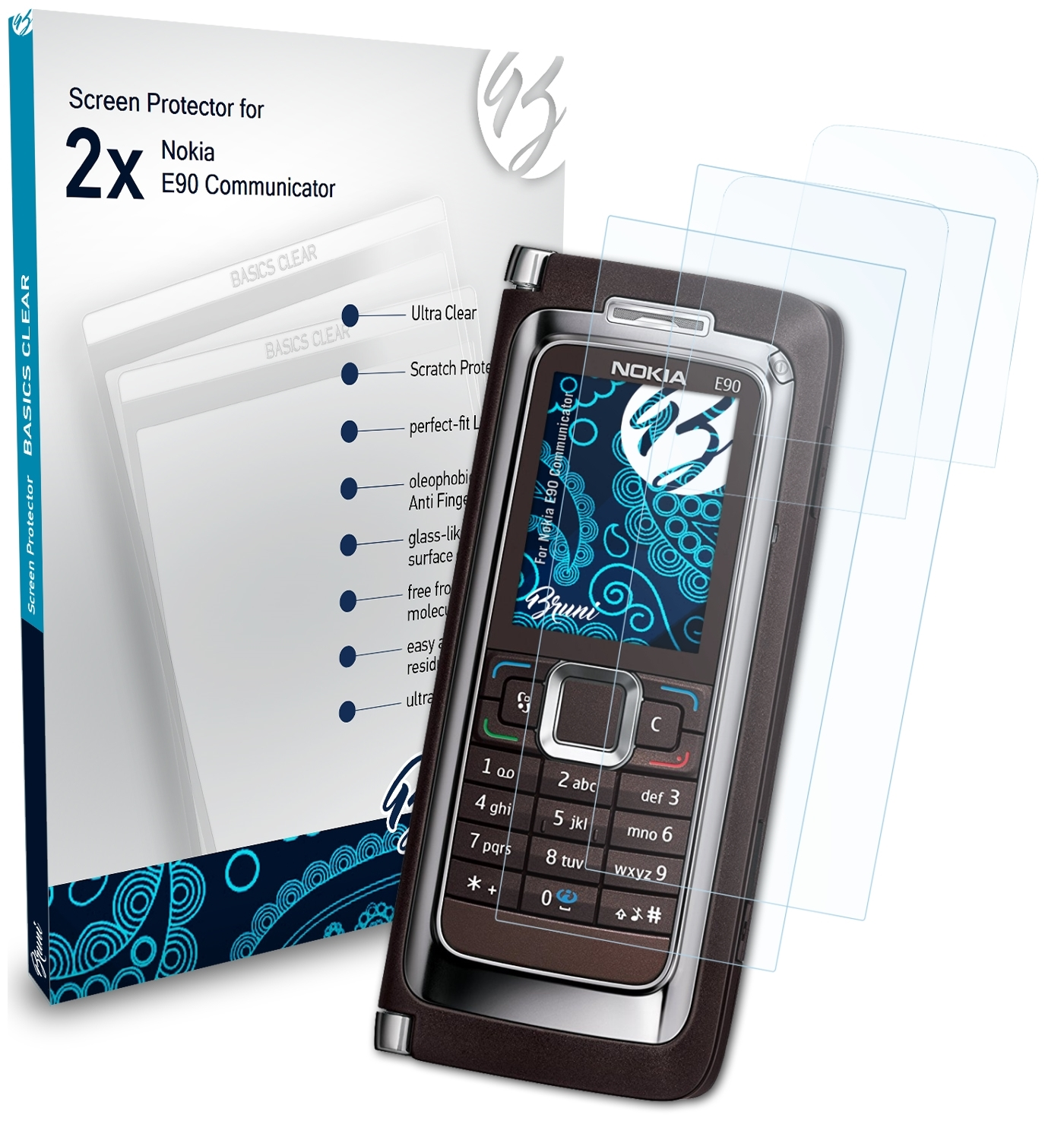 BRUNI 2x Basics-Clear Schutzfolie(für Nokia E90 Communicator)