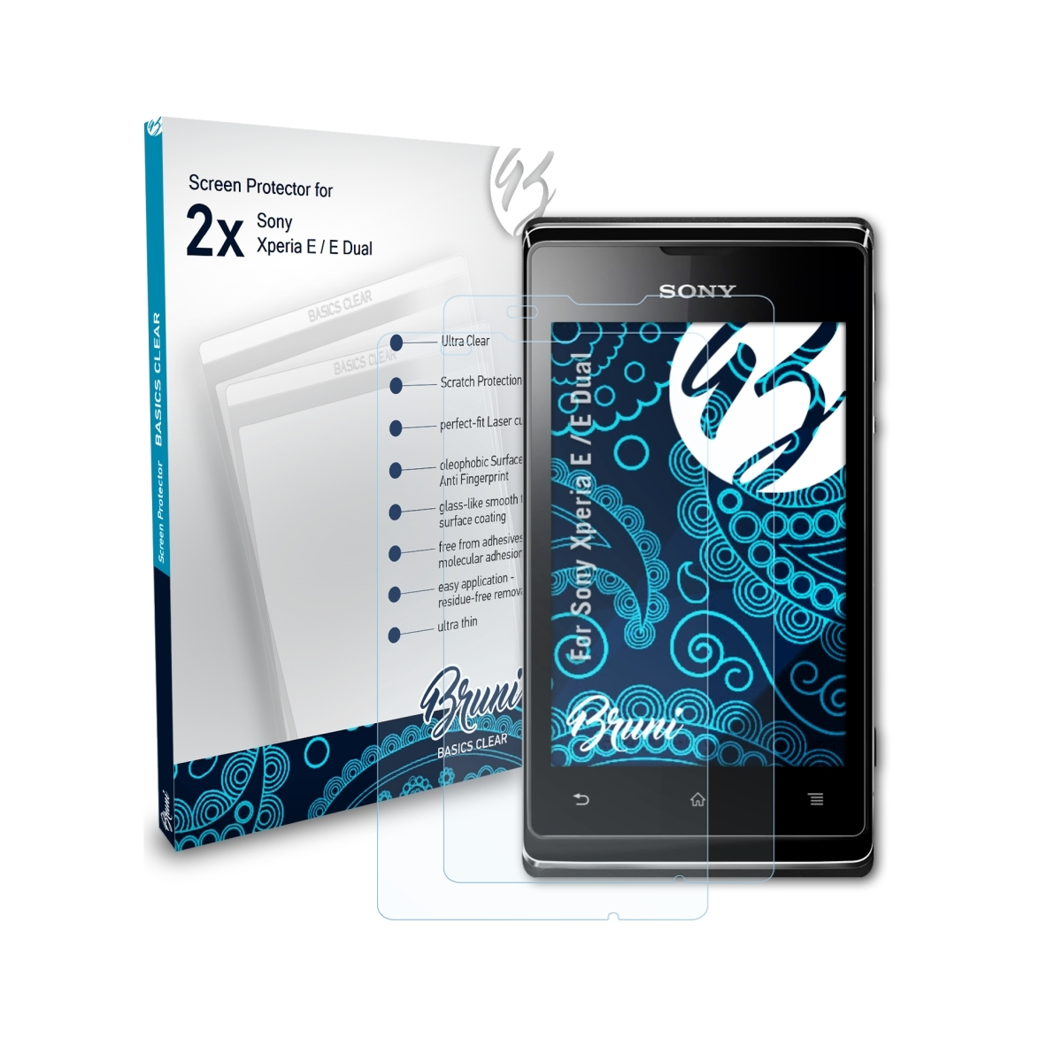 BRUNI 2x Basics-Clear Schutzfolie(für Sony / Xperia E E Dual)