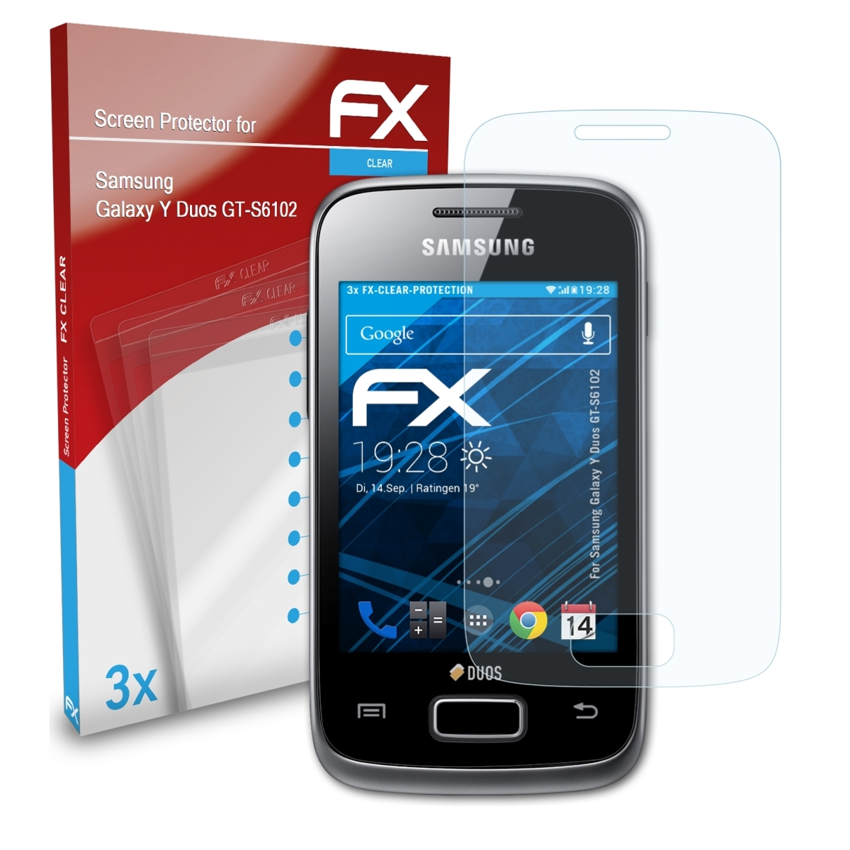 ATFOLIX 3x Samsung Duos FX-Clear Y Displayschutz(für (GT-S6102)) Galaxy