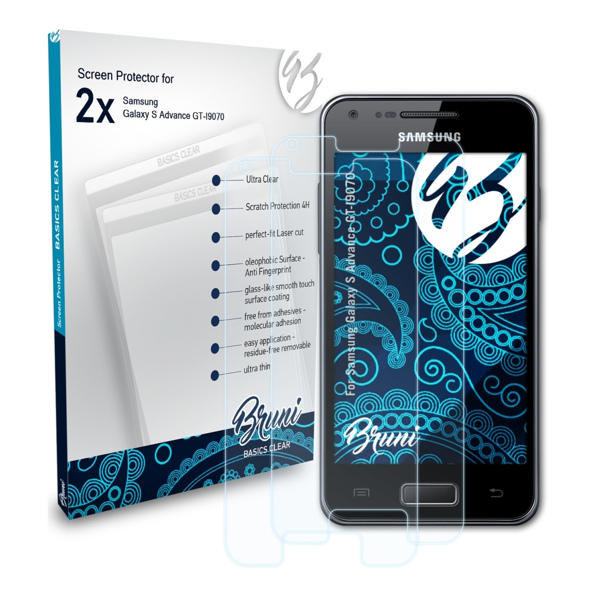 BRUNI Schutzfolie(für Advance (GT-I9070)) Galaxy S Basics-Clear Samsung 2x