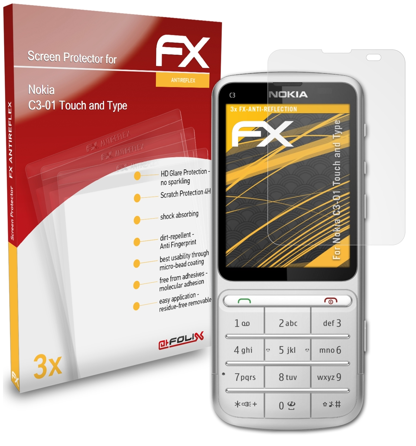 FX-Antireflex ATFOLIX 3x Touch Displayschutz(für Type) Nokia and C3-01