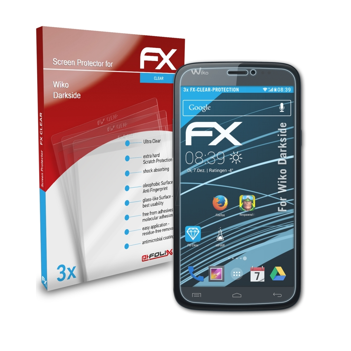 3x FX-Clear Darkside) ATFOLIX Wiko Displayschutz(für