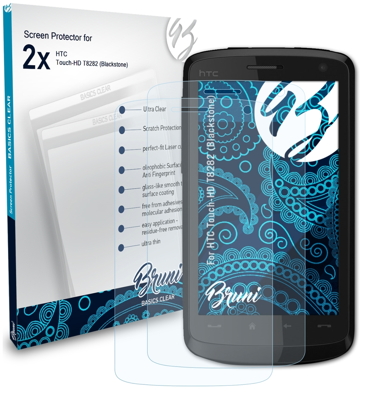 BRUNI 2x Basics-Clear Schutzfolie(für HTC (Blackstone)) Touch-HD T8282