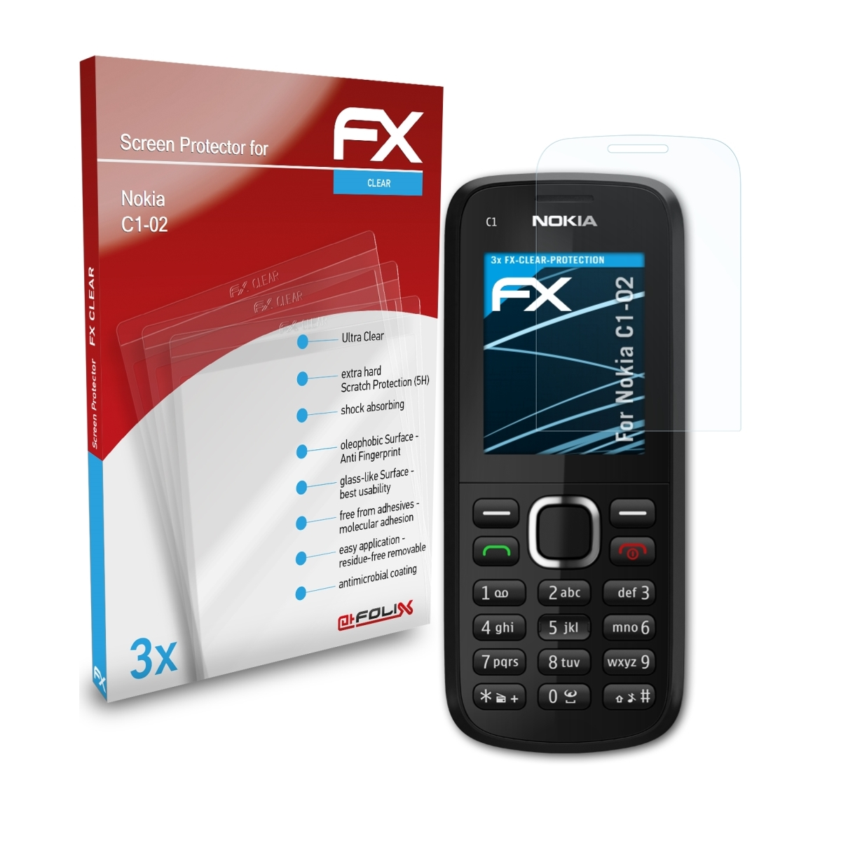 FX-Clear ATFOLIX 3x C1-02) Nokia Displayschutz(für