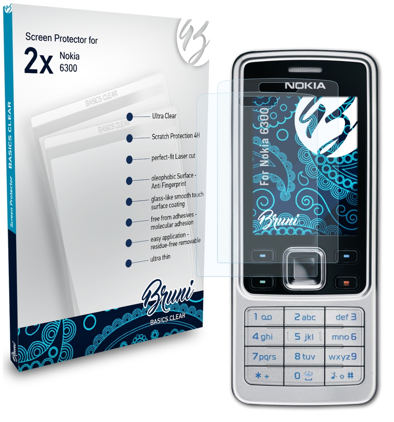 BRUNI 2x Basics-Clear Schutzfolie(für Nokia 6300)