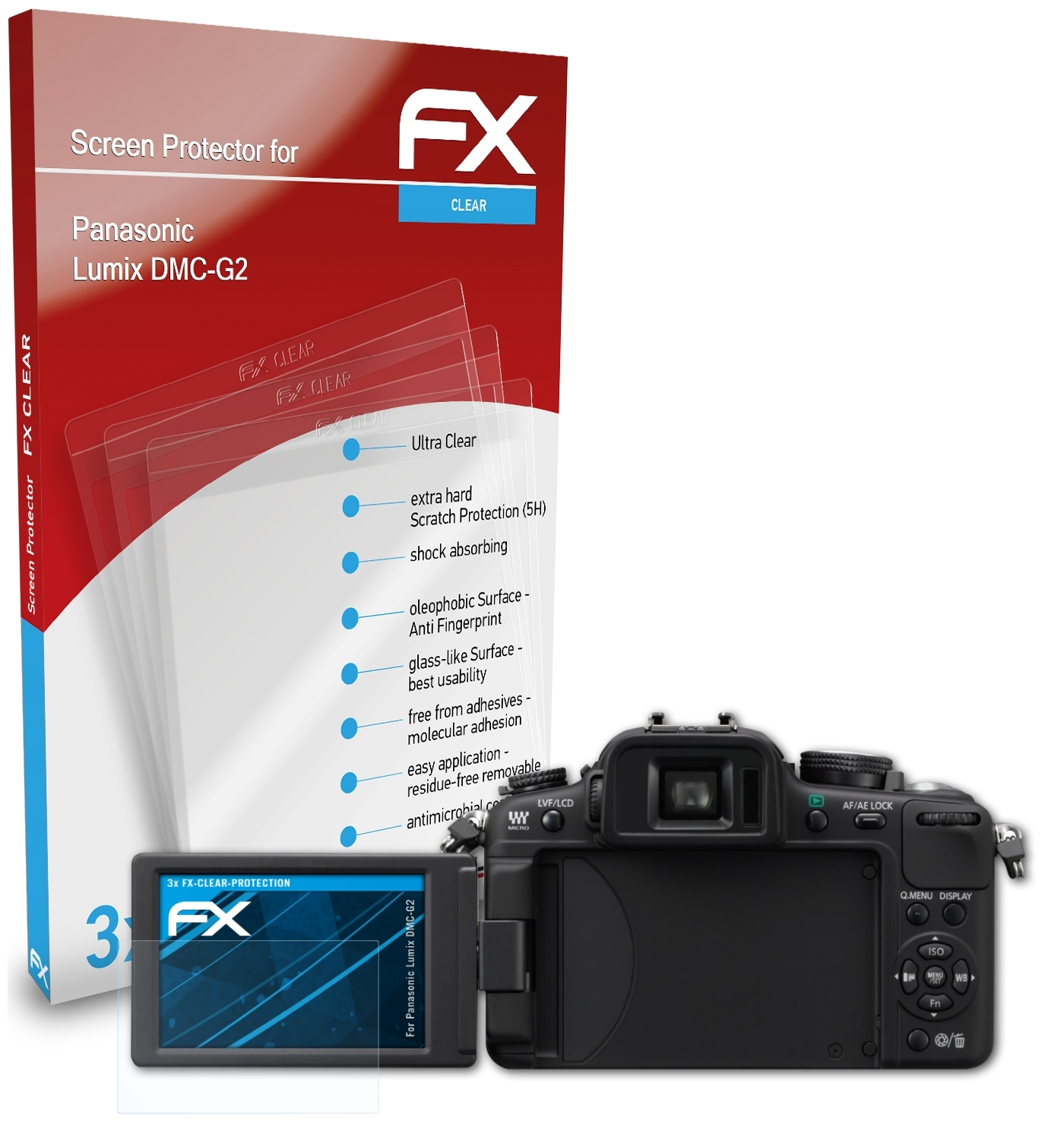 3x Panasonic FX-Clear Displayschutz(für ATFOLIX Lumix DMC-G2)