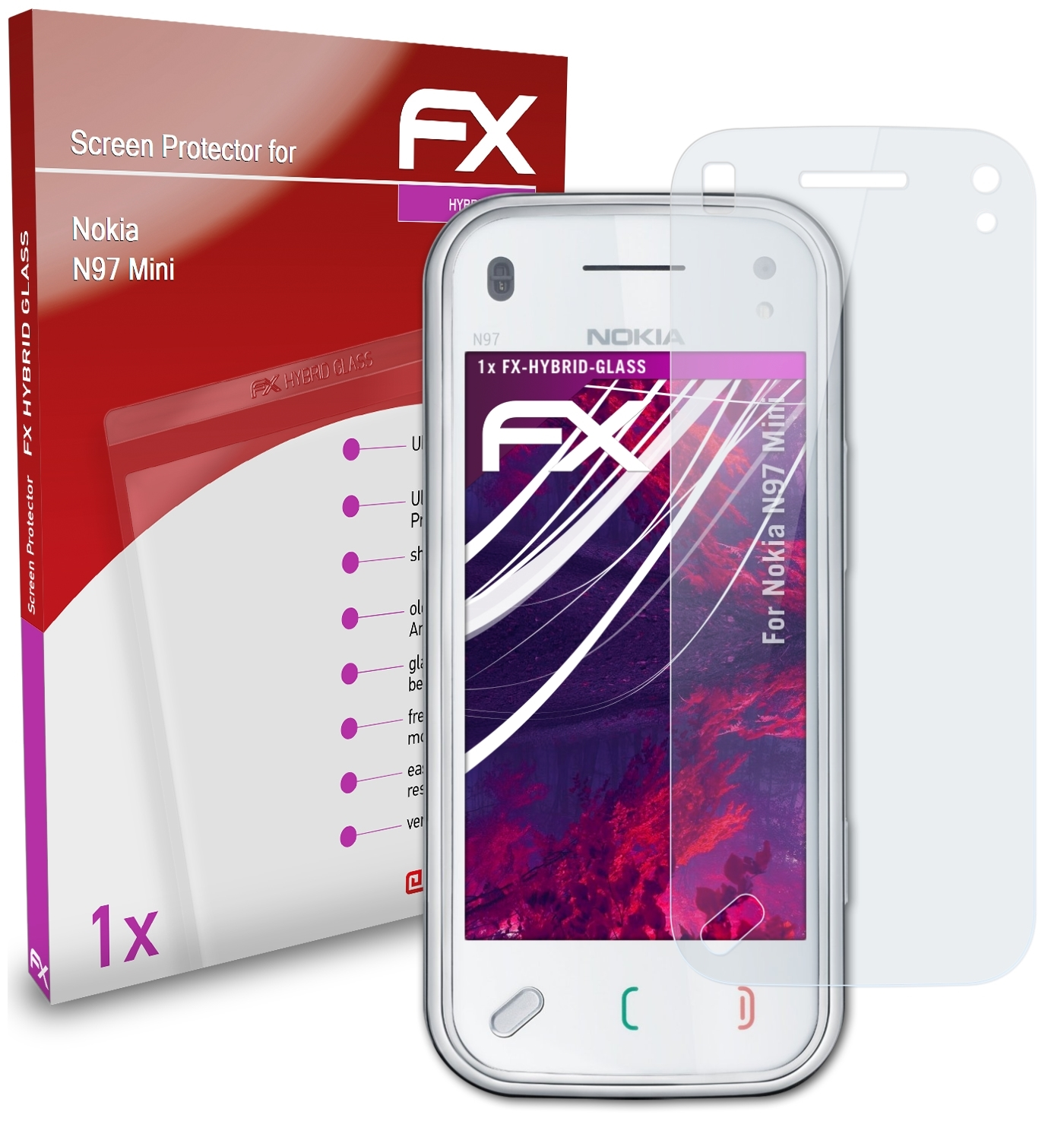Nokia Mini) FX-Hybrid-Glass Schutzglas(für ATFOLIX N97